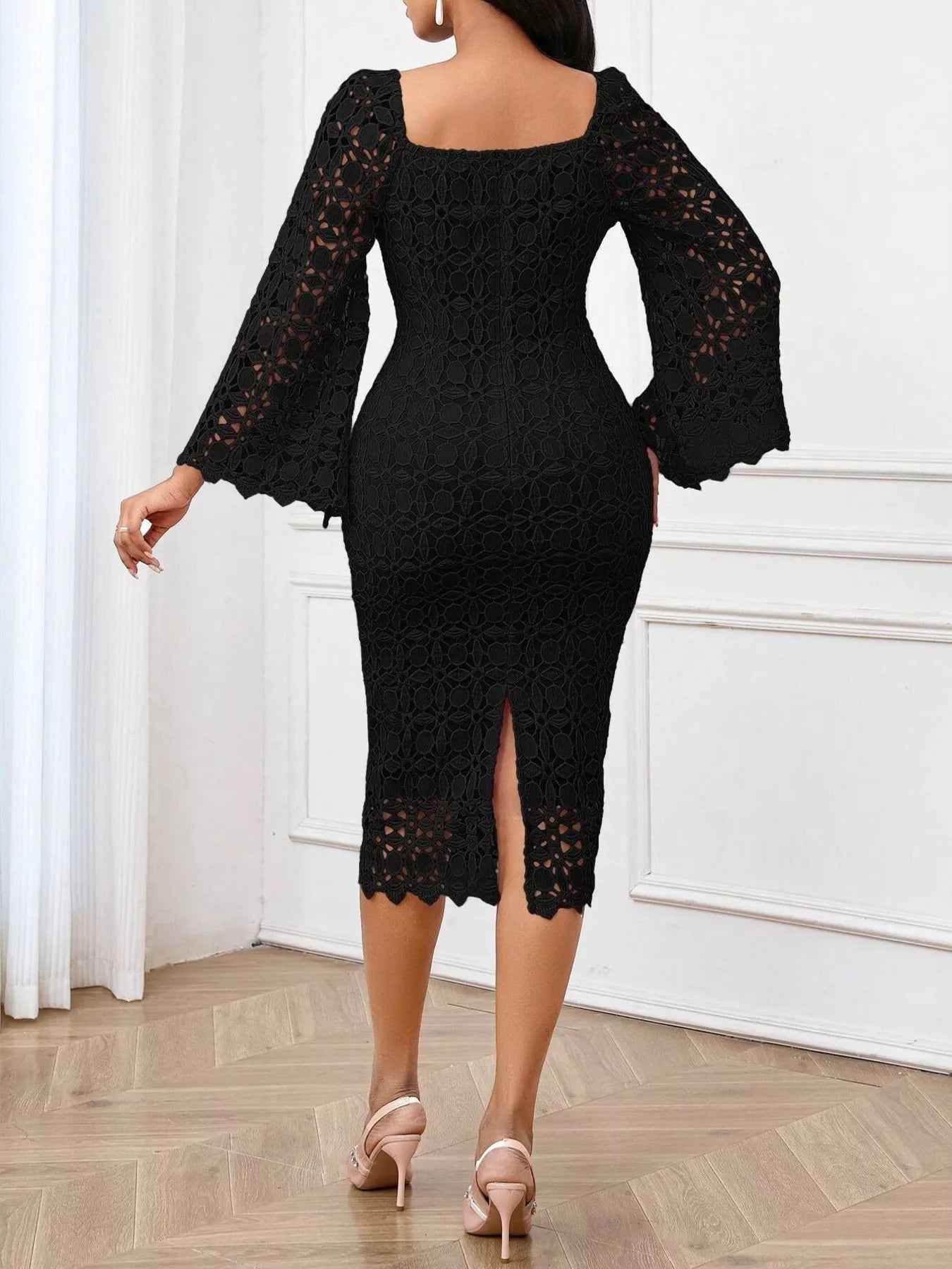 Lace Square Neck Midi Dress