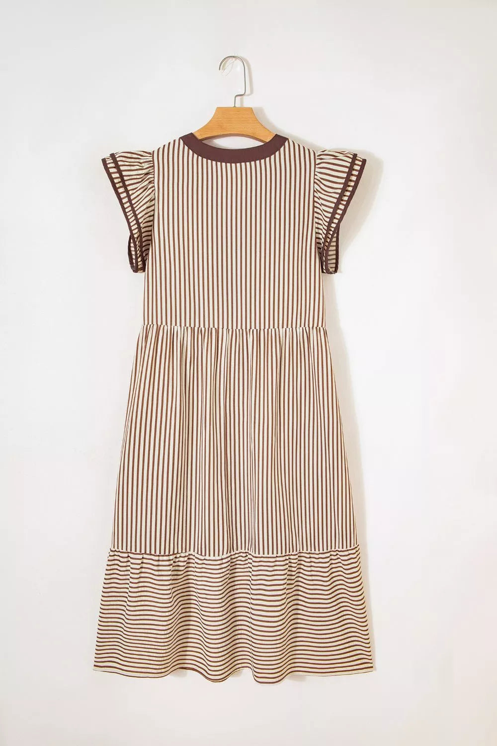 Stripe Plus Size Slit V Neck Tiered Flutter Sleeve Dress