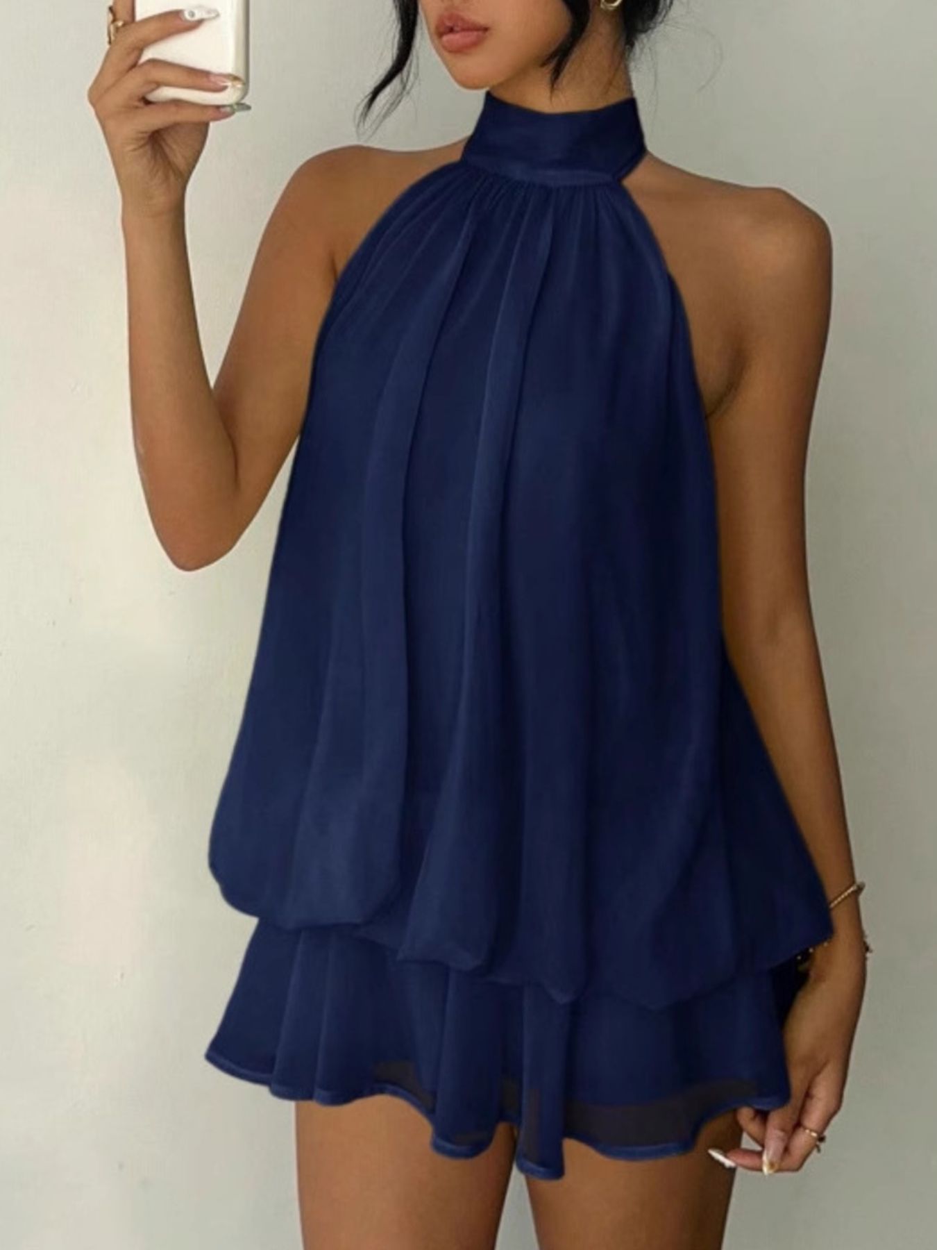Halter Neck Layered Mini Dress