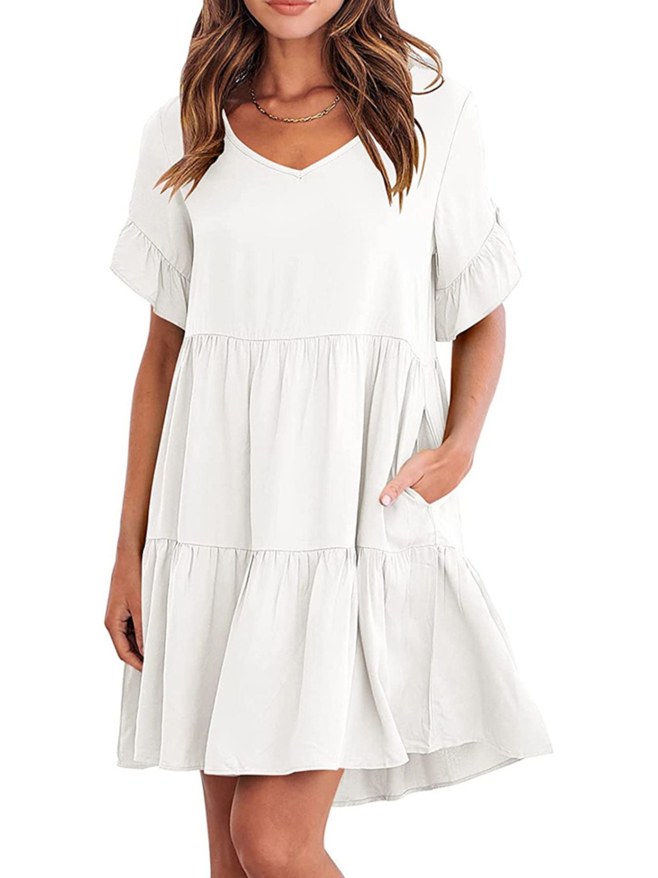 Ruffled Sleeve Tiered Mini Dress