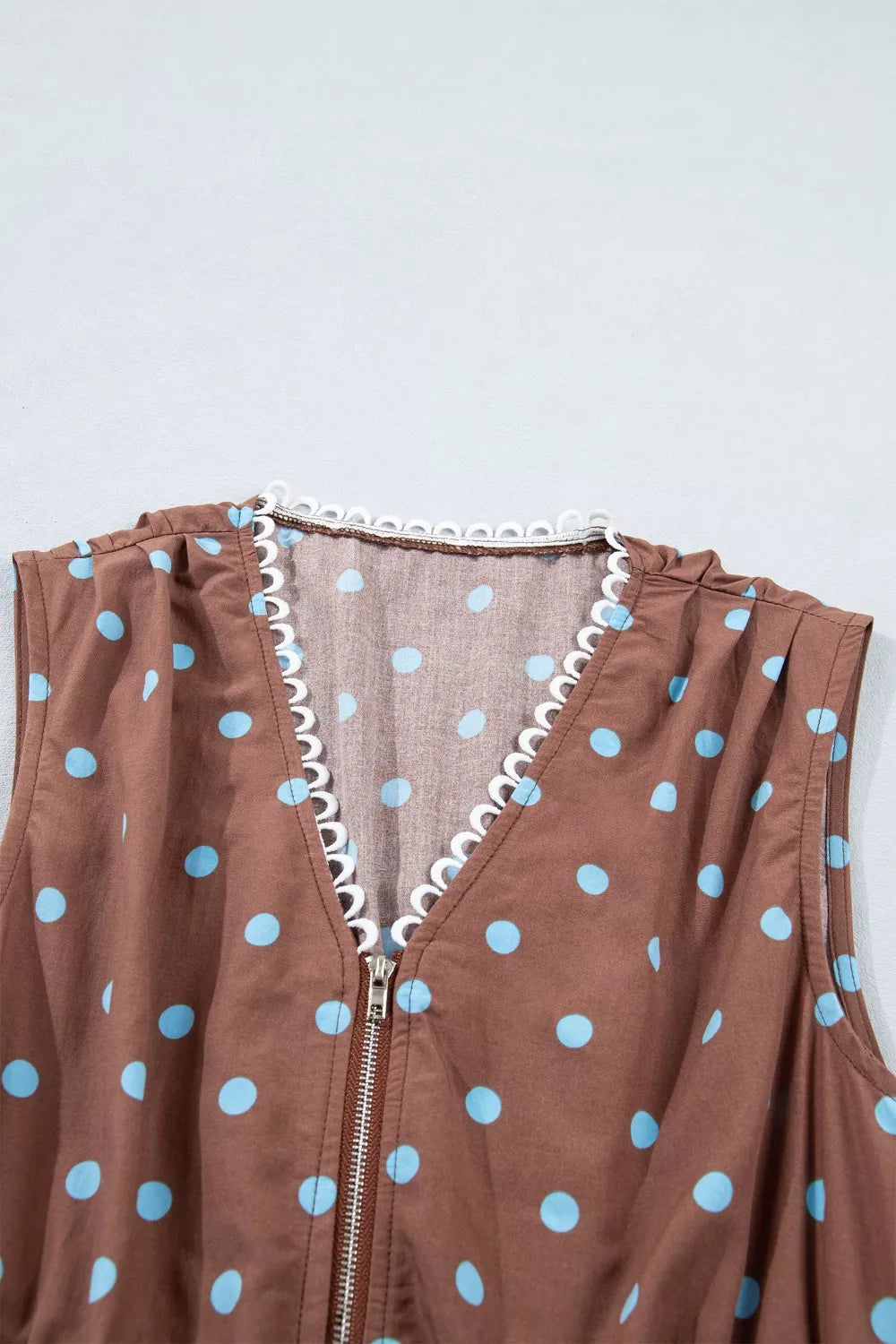 Polka Dot Zipper Front Midi Dress