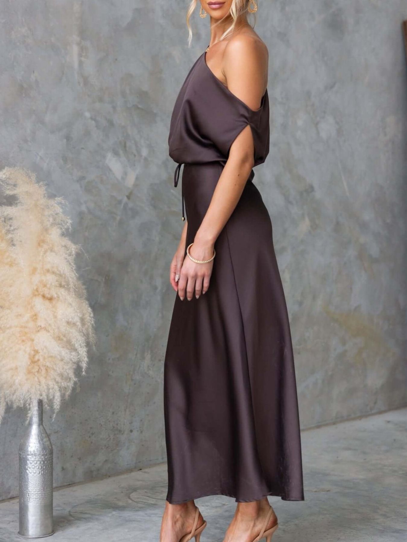 One-Shoulder Tied Midi Dress