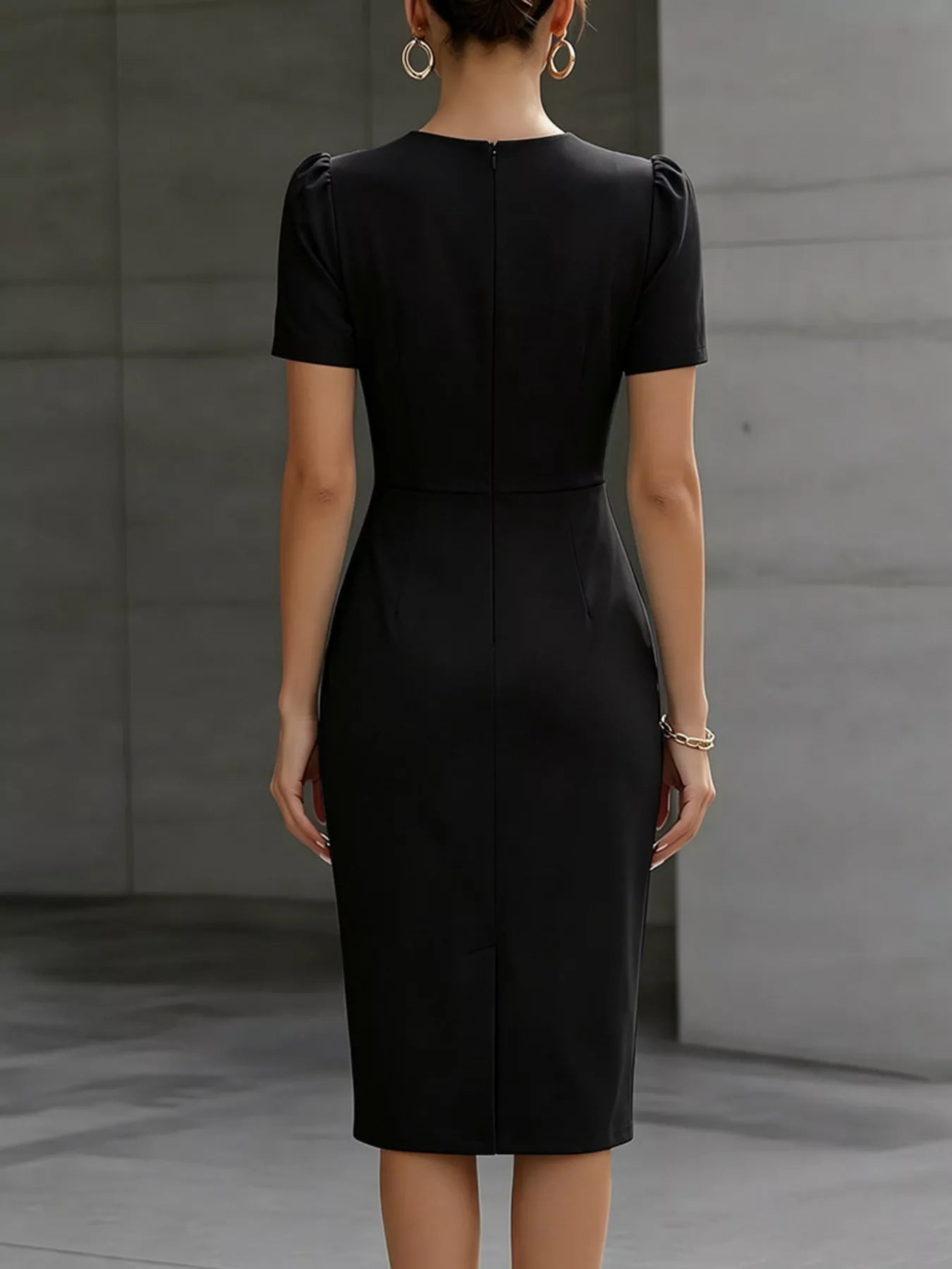 Ruched Short Sleeve Midi Dress