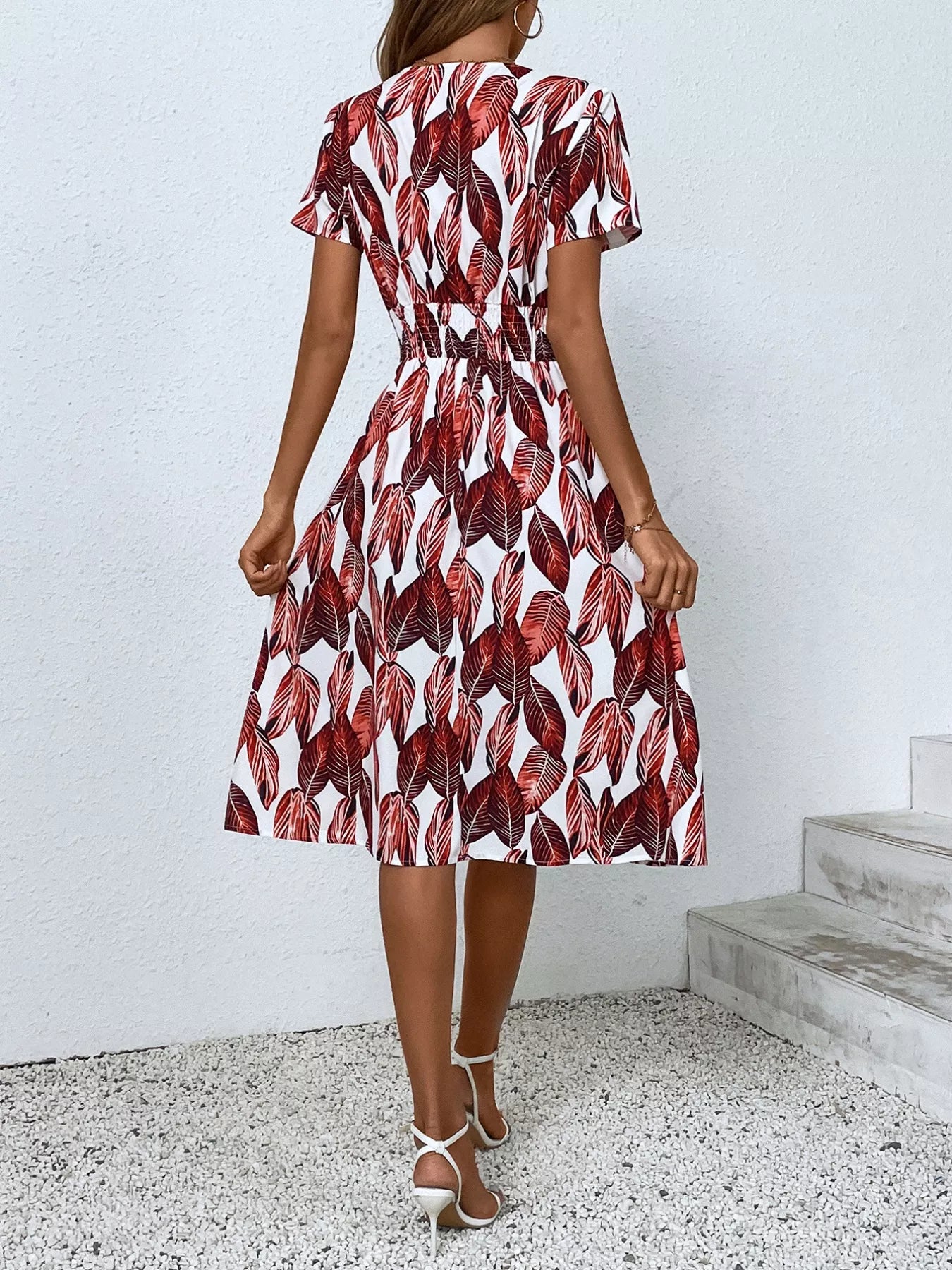 Printed Short Sleeve Midi Dress