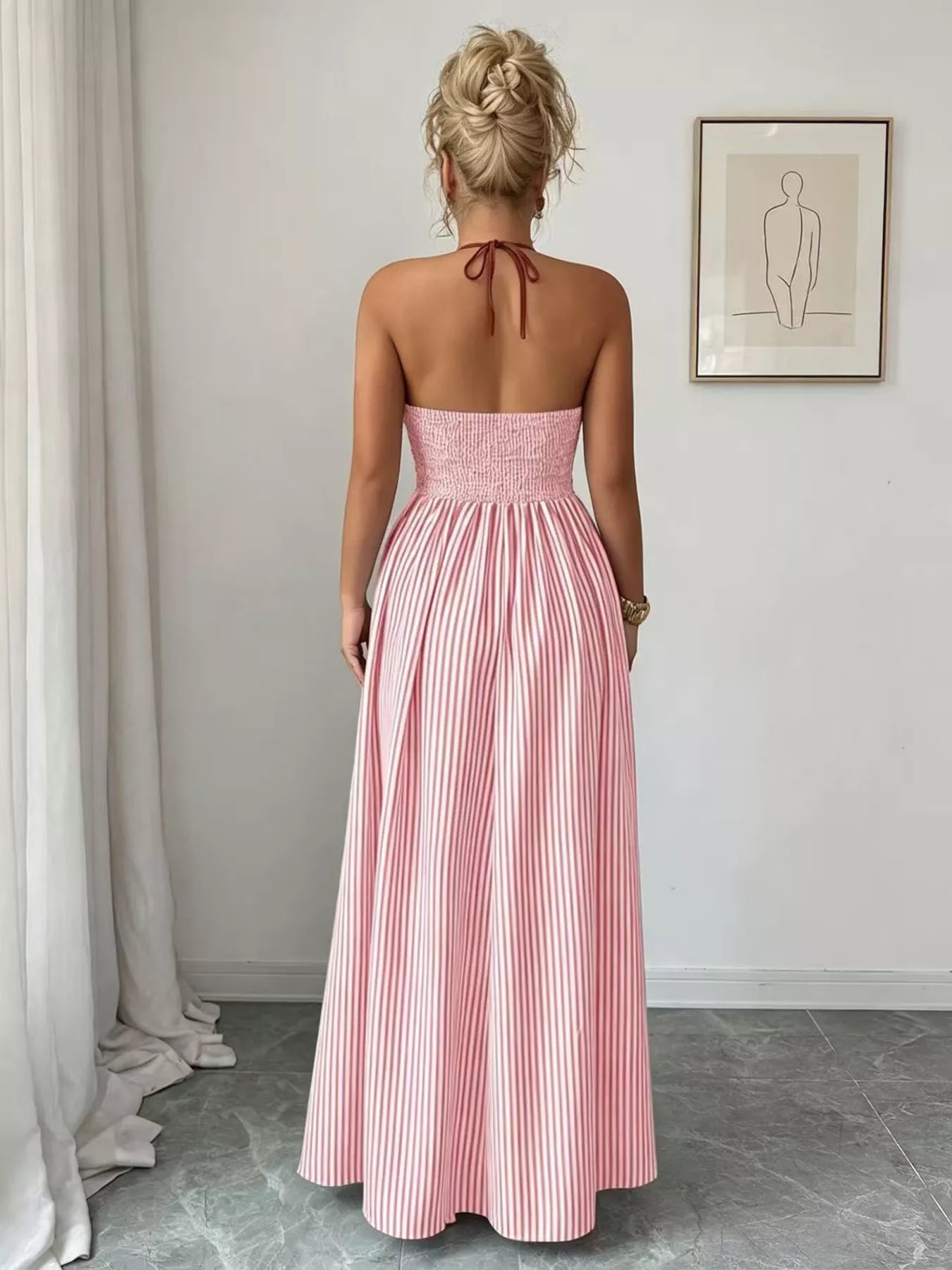 Striped Halter Neck Maxi Dress