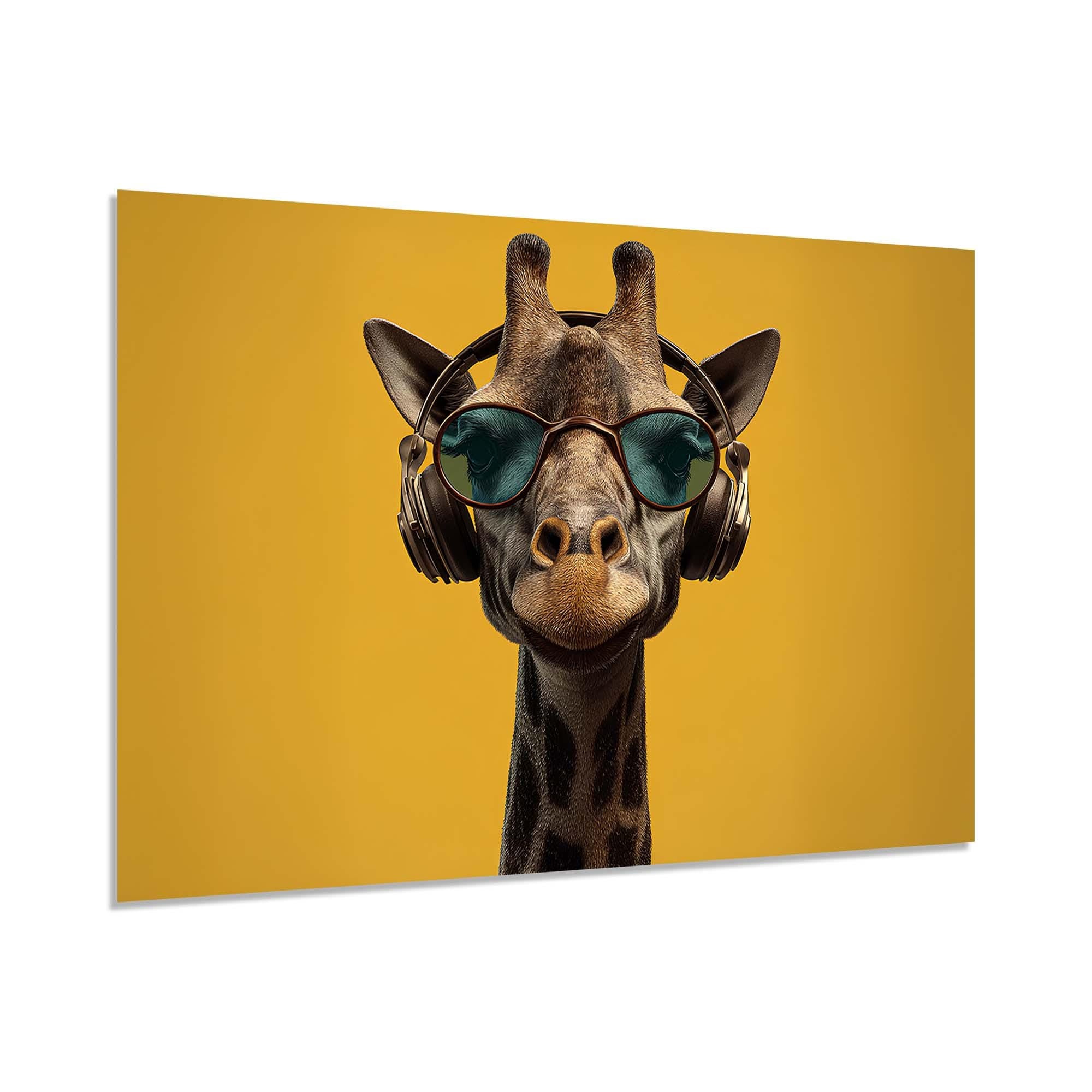 Chill Giraffe with Headphones Tempered Glass Wall Art | Modern Animal Wall Art | Contemporary Wall Decor