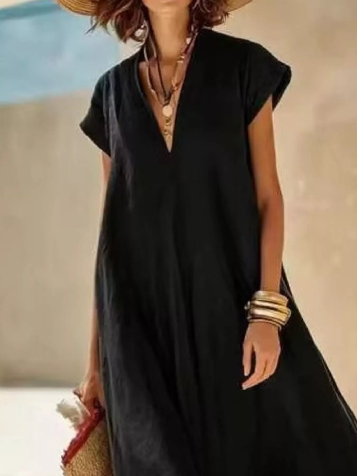 Color Block Hem V-Neck Maxi Dress