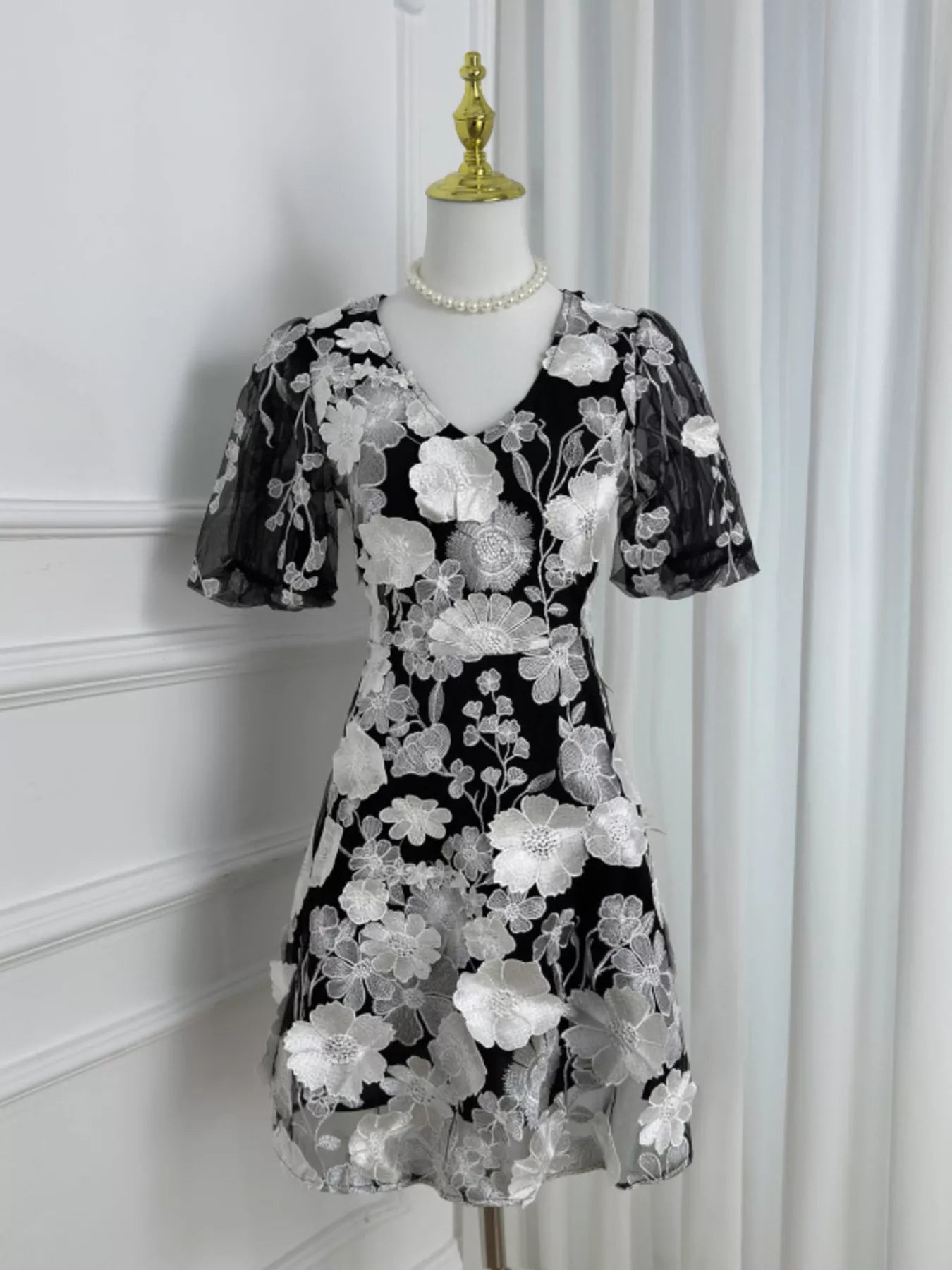 Plus Size Embroidered Floral V-Neck Mini Dress