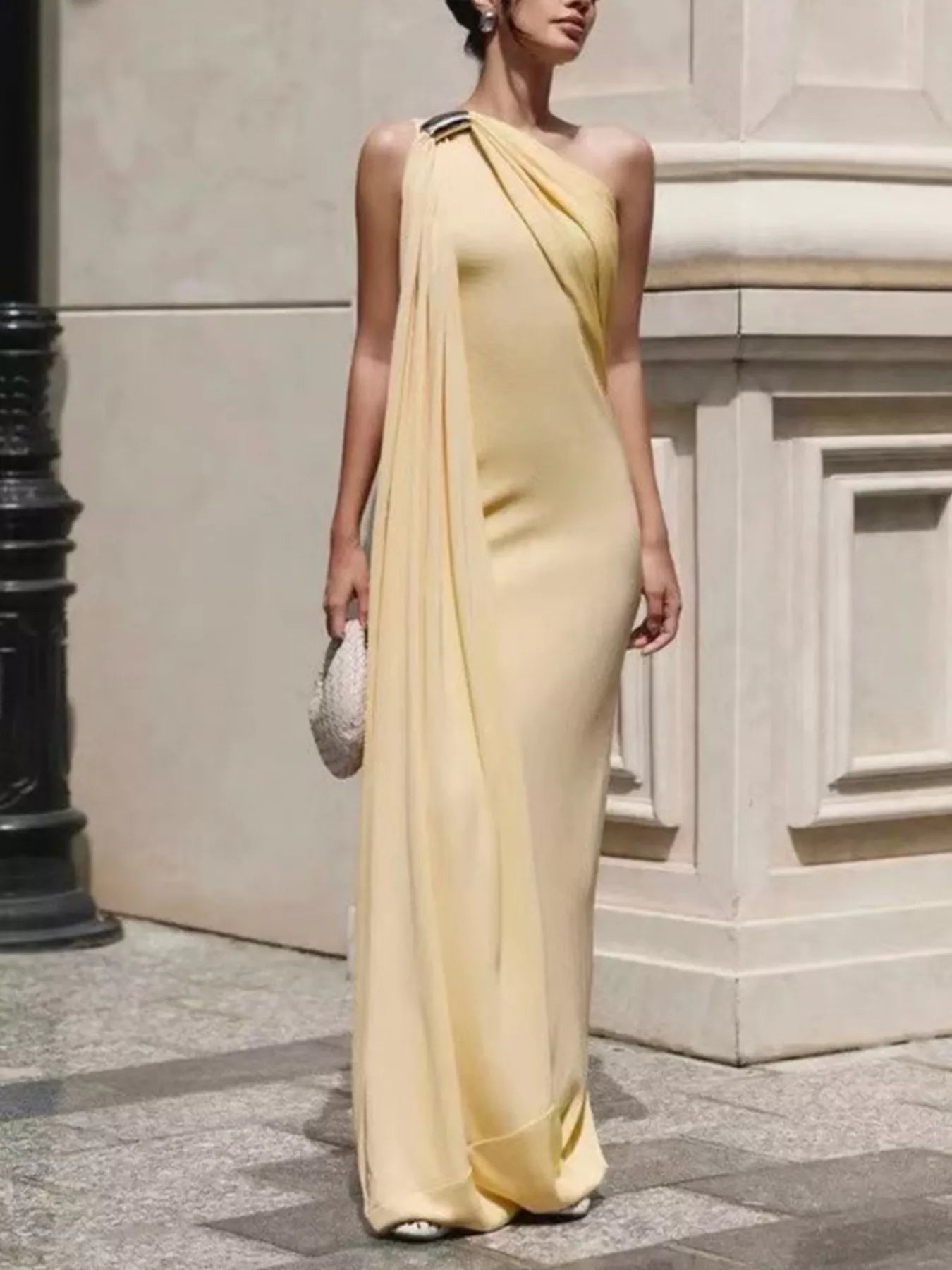 One-Shoulder Draped Maxi Dress