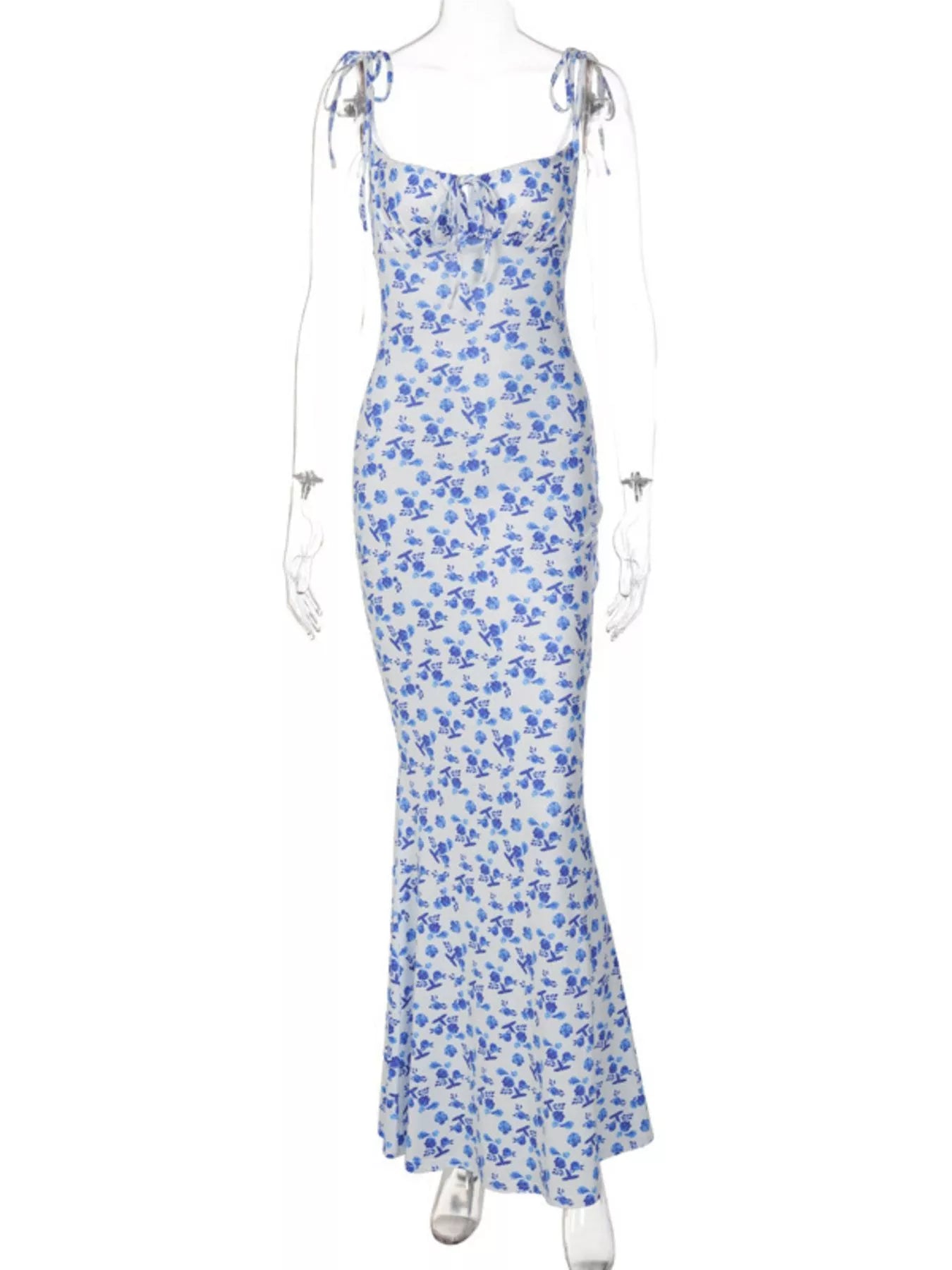 Floral Print Tie Strap Bodycon Maxi Dress