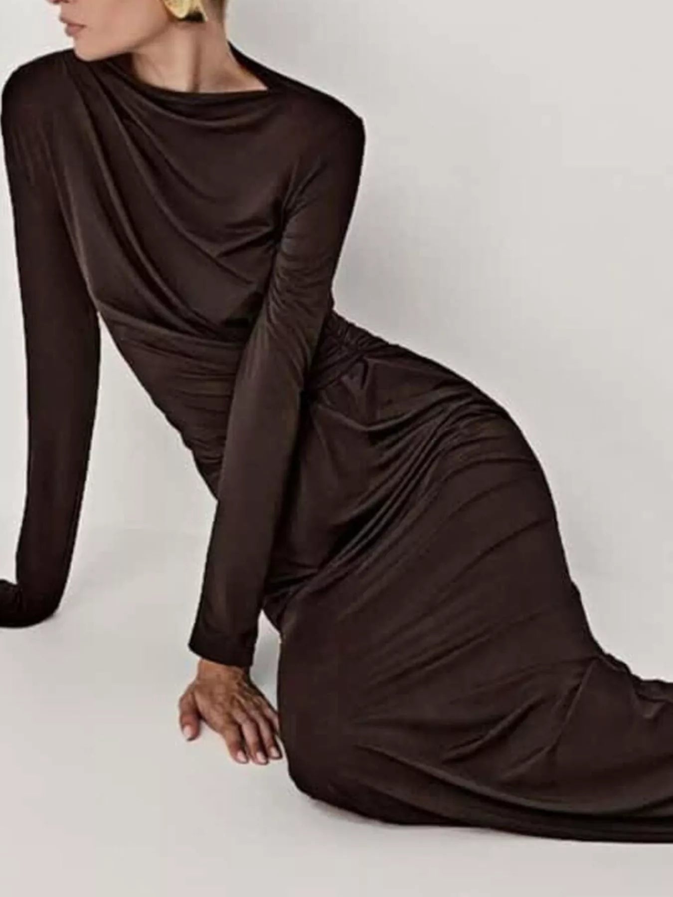 Ruched Long Sleeve Bodycon Maxi Dress