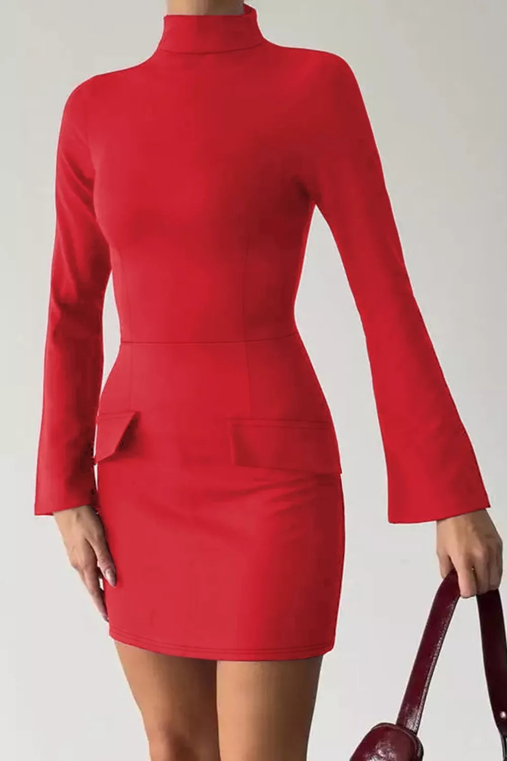 Long-Sleeve Mini Dress with Flap Pockets