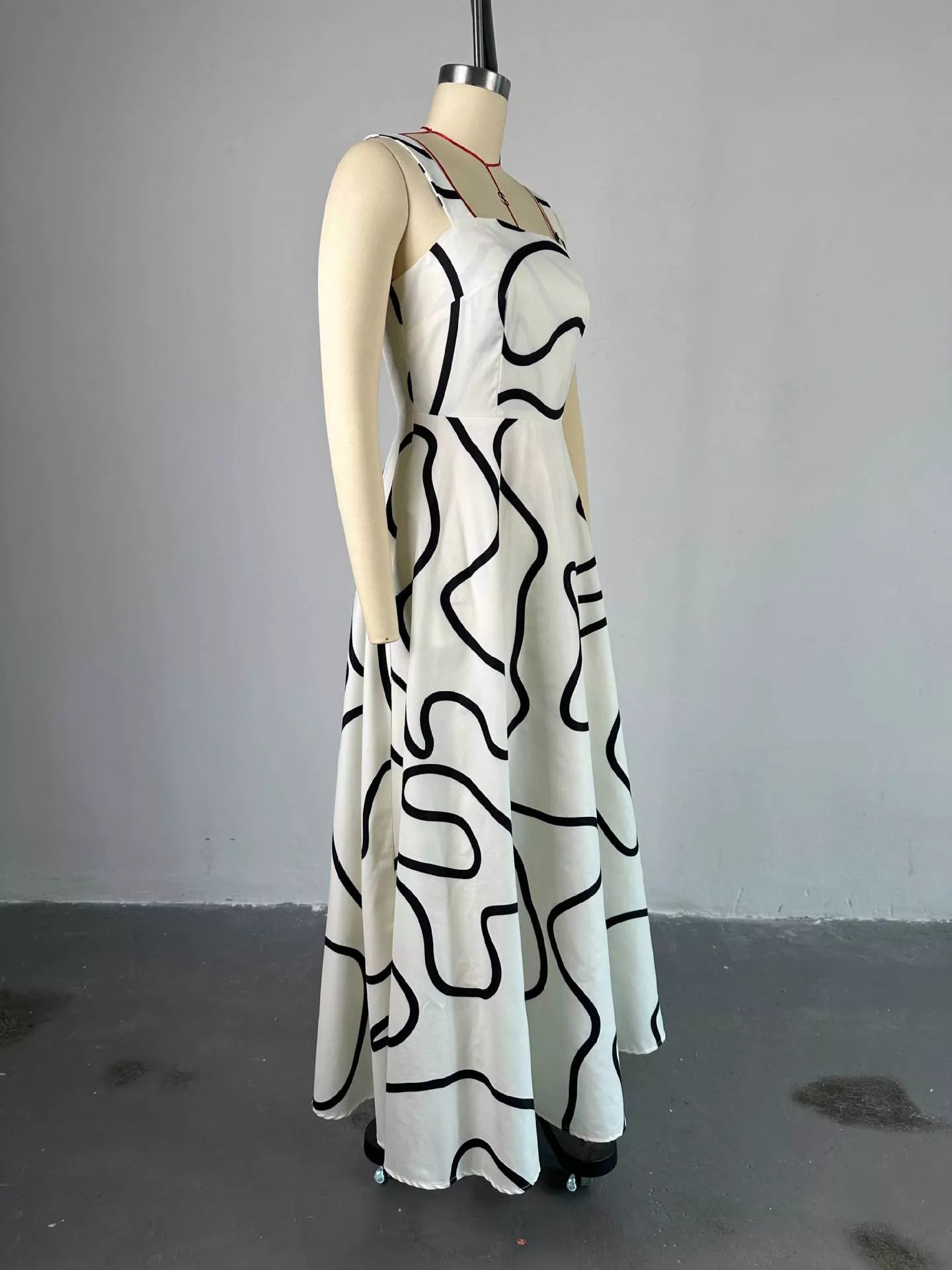 Abstract Print Square Neck Midi Dress