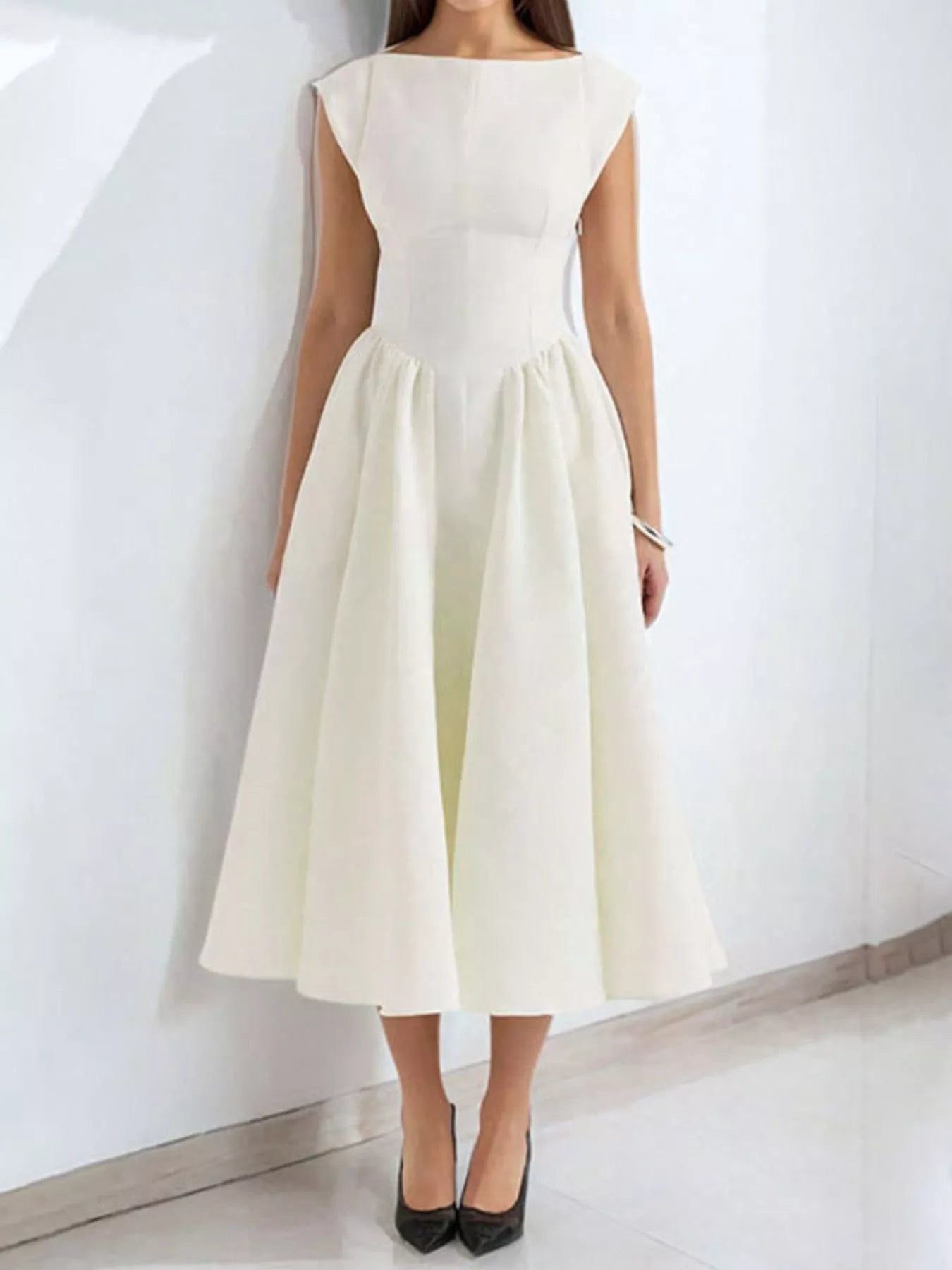 Cap Sleeve A-Line Midi Dress