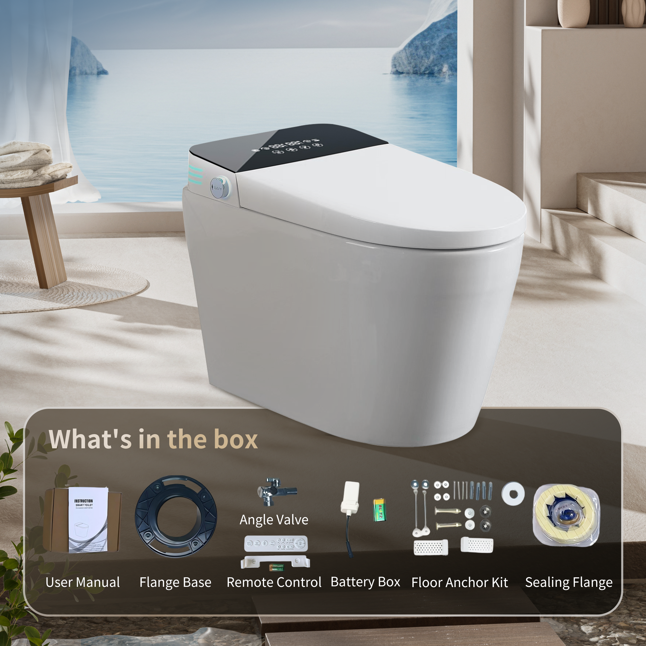 Tankless Smart Toilet with Built-In Bidet and Remote Control