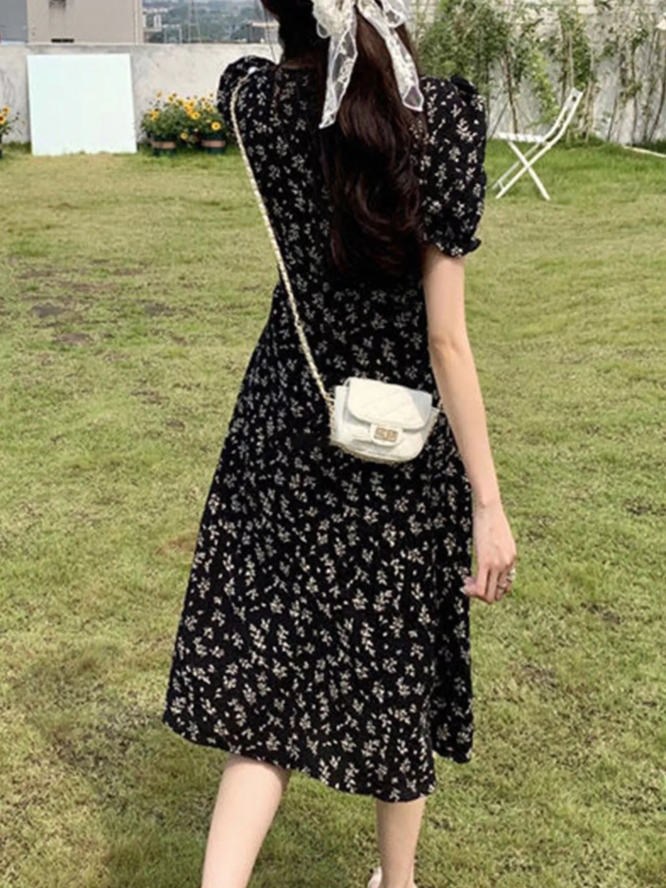 Floral Print Puff Sleeve Midi Dress