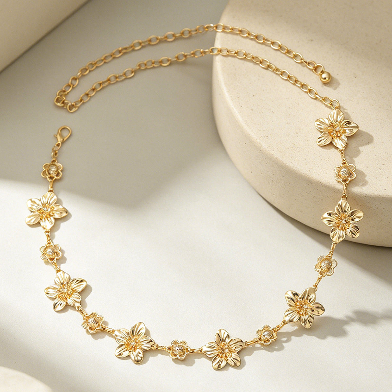 Cross-border European American Ins Light Luxury Waist Chain, Fashion Spliced Floral Metal Body Chain Premium Texture Women Body Jewelry