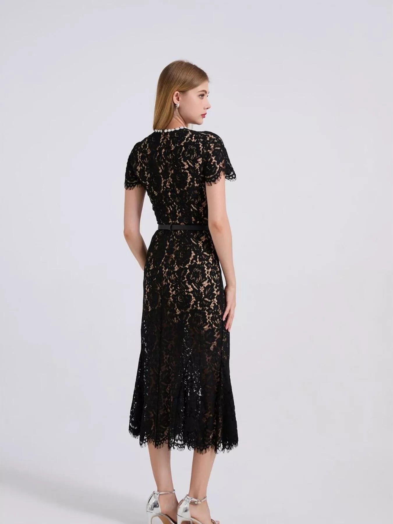 Lace Short Sleeve Mermaid Dress