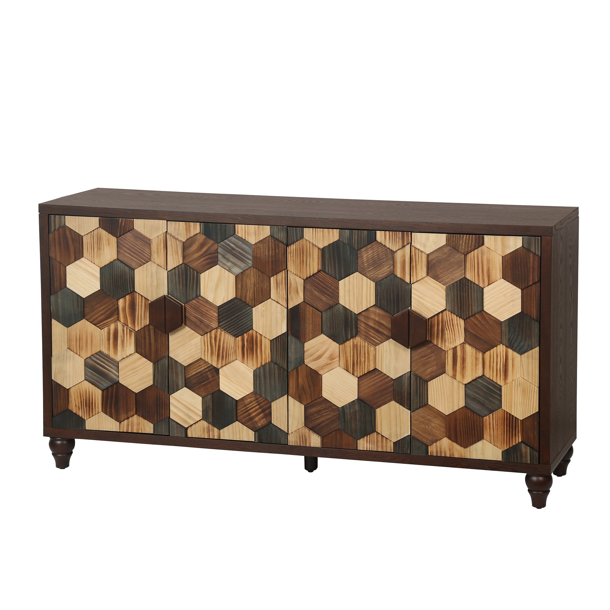 59.8" Sideboard With Honeycomb Pattern, Modern Accent Cabinet