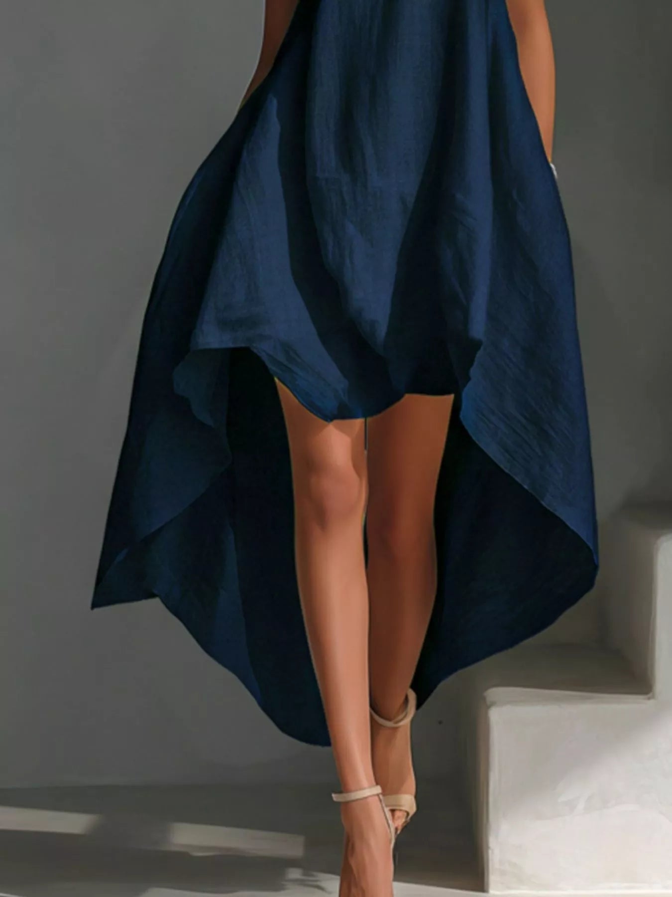 High-Low Round Neck Sleeveless Dress