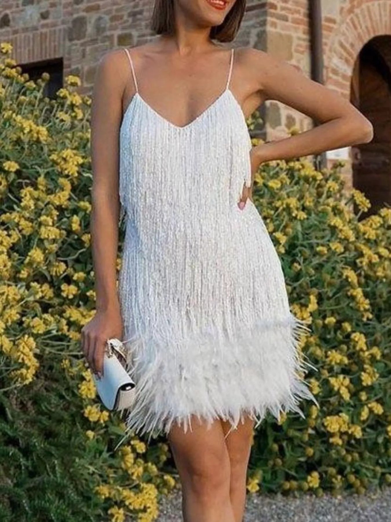 Full Size Sequin and Feather Fringe Mini Dress Plus Size