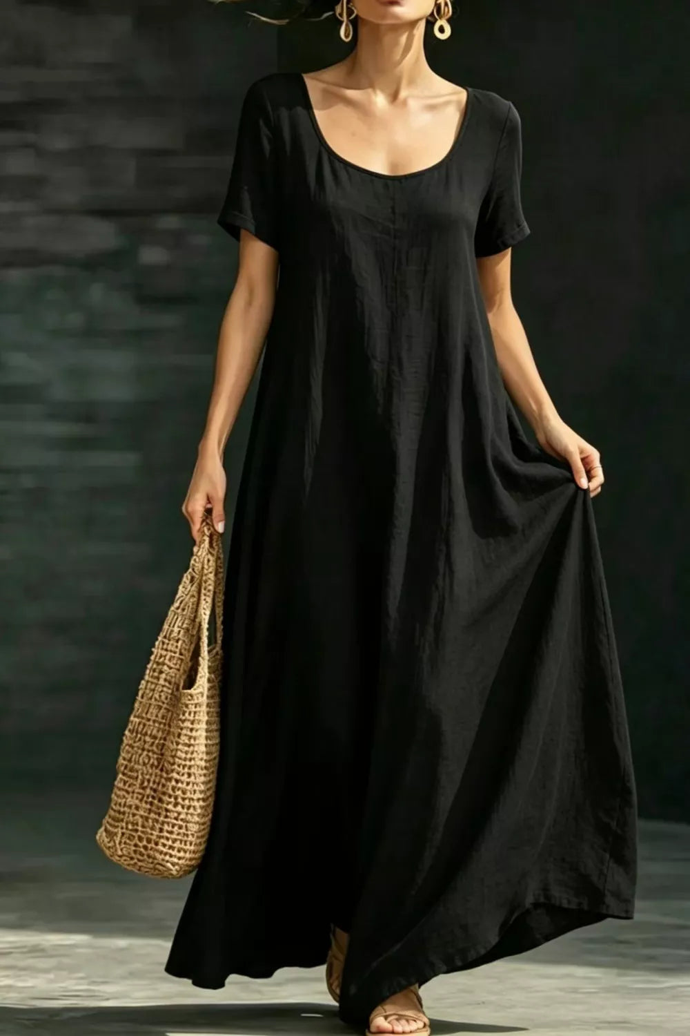 Full Size Casual Loose Short Sleeve Maxi Dress Plus Size