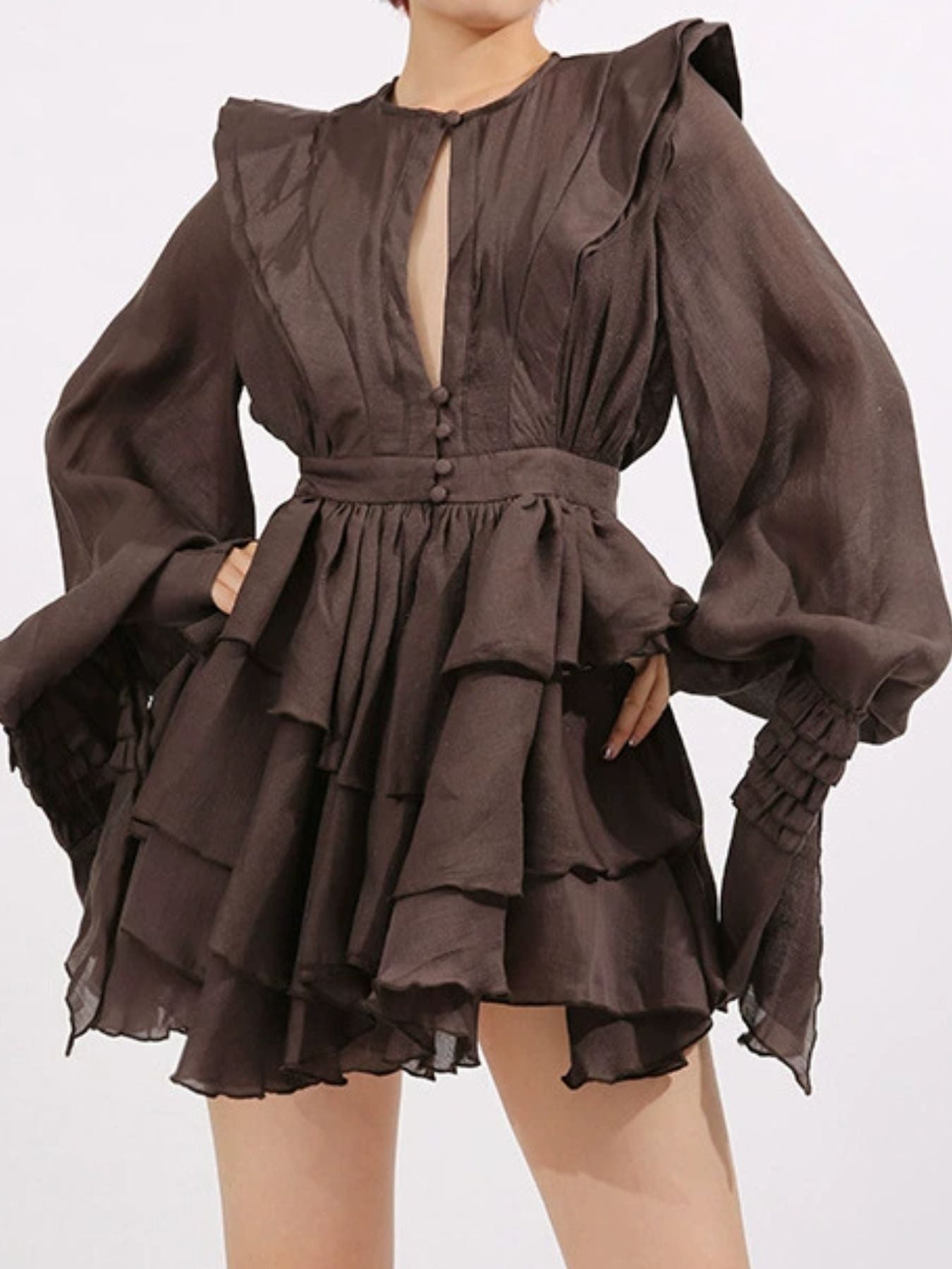 Ruffled Long Sleeve Mini Dress