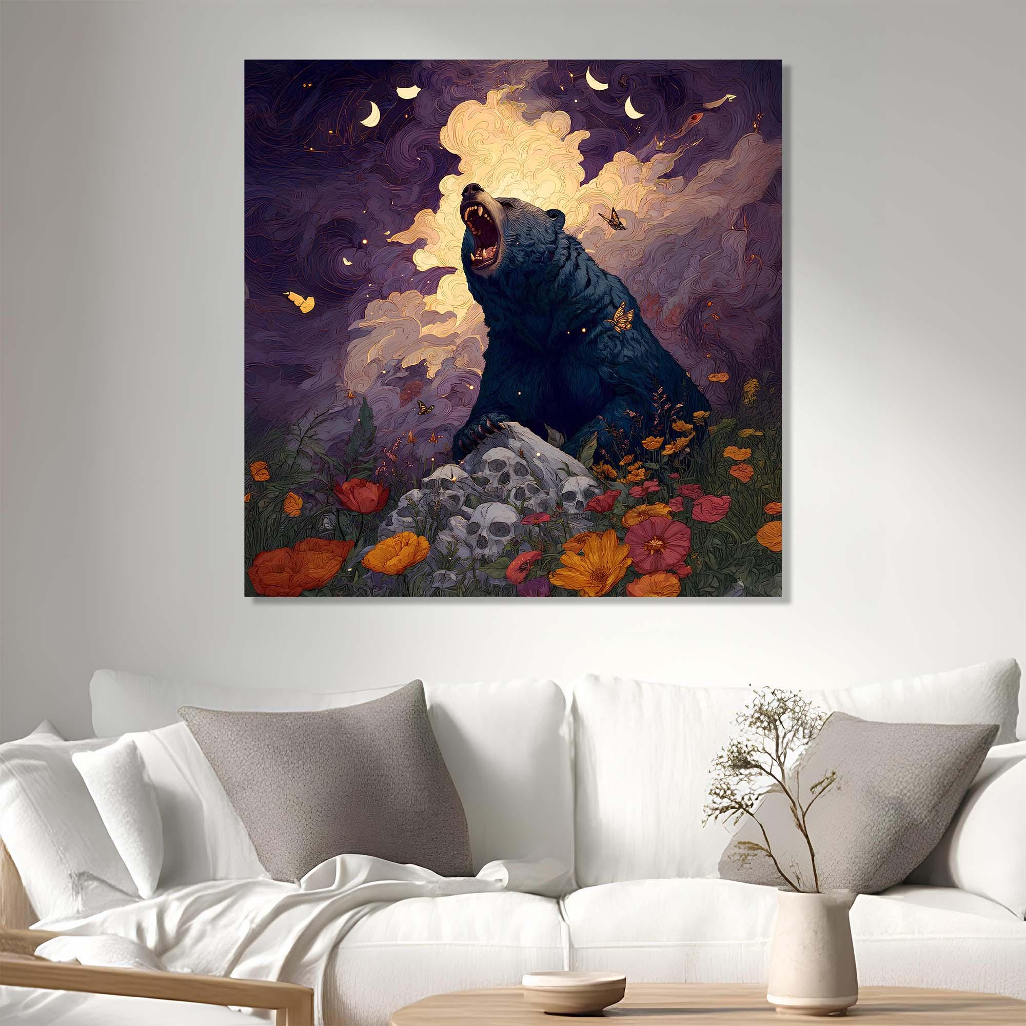 Midnight Bear Tempered Glass Wall Art | Mystical Forest Design Wall Decor | Fantasy Nature Decor