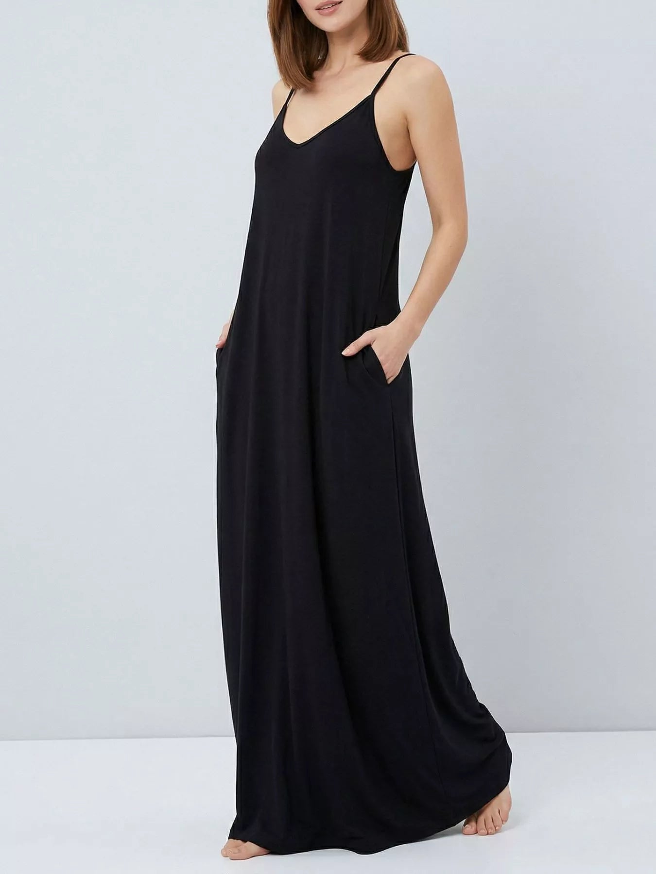 Sleeveless V-Neck Maxi Dress with Pockets