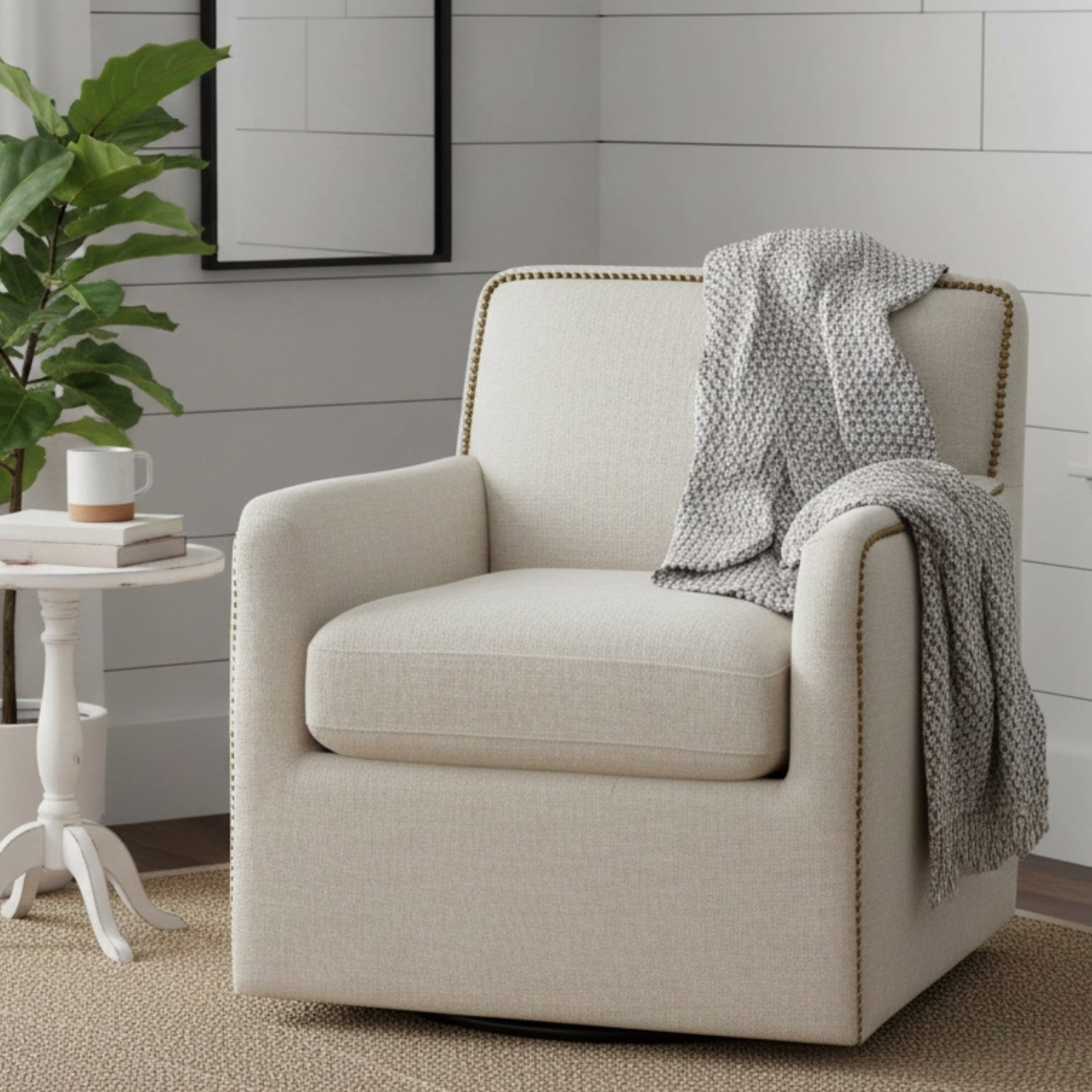 Torrance Swivel Accent Chair with Nailhead Trim