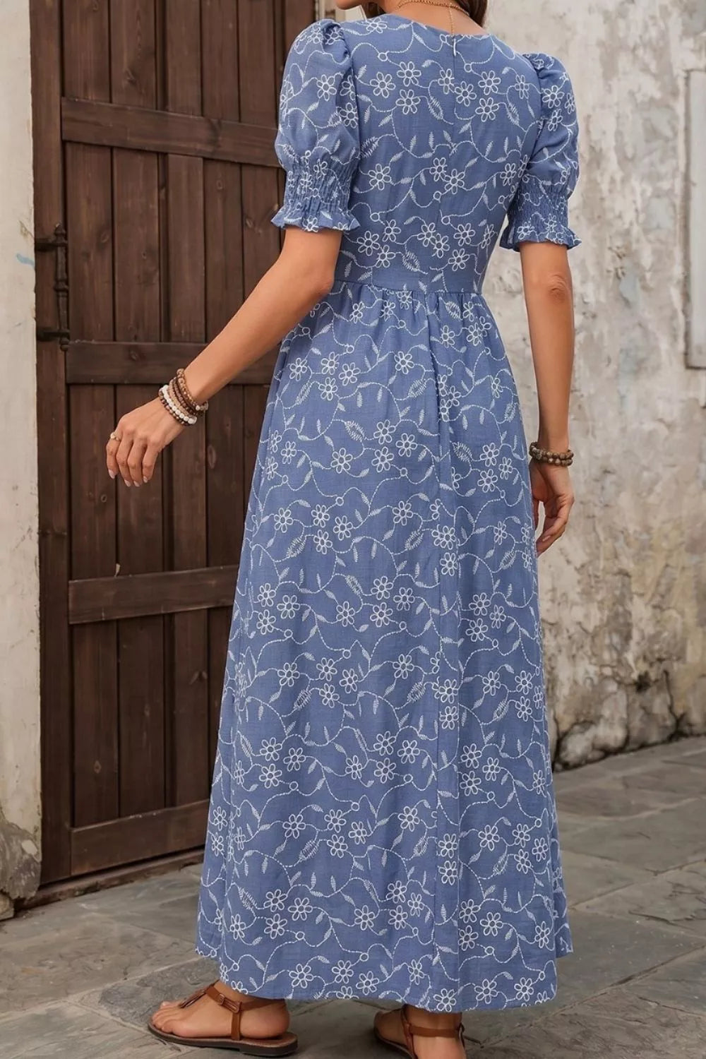 Square Neck Puff Sleeve Maxi Dress