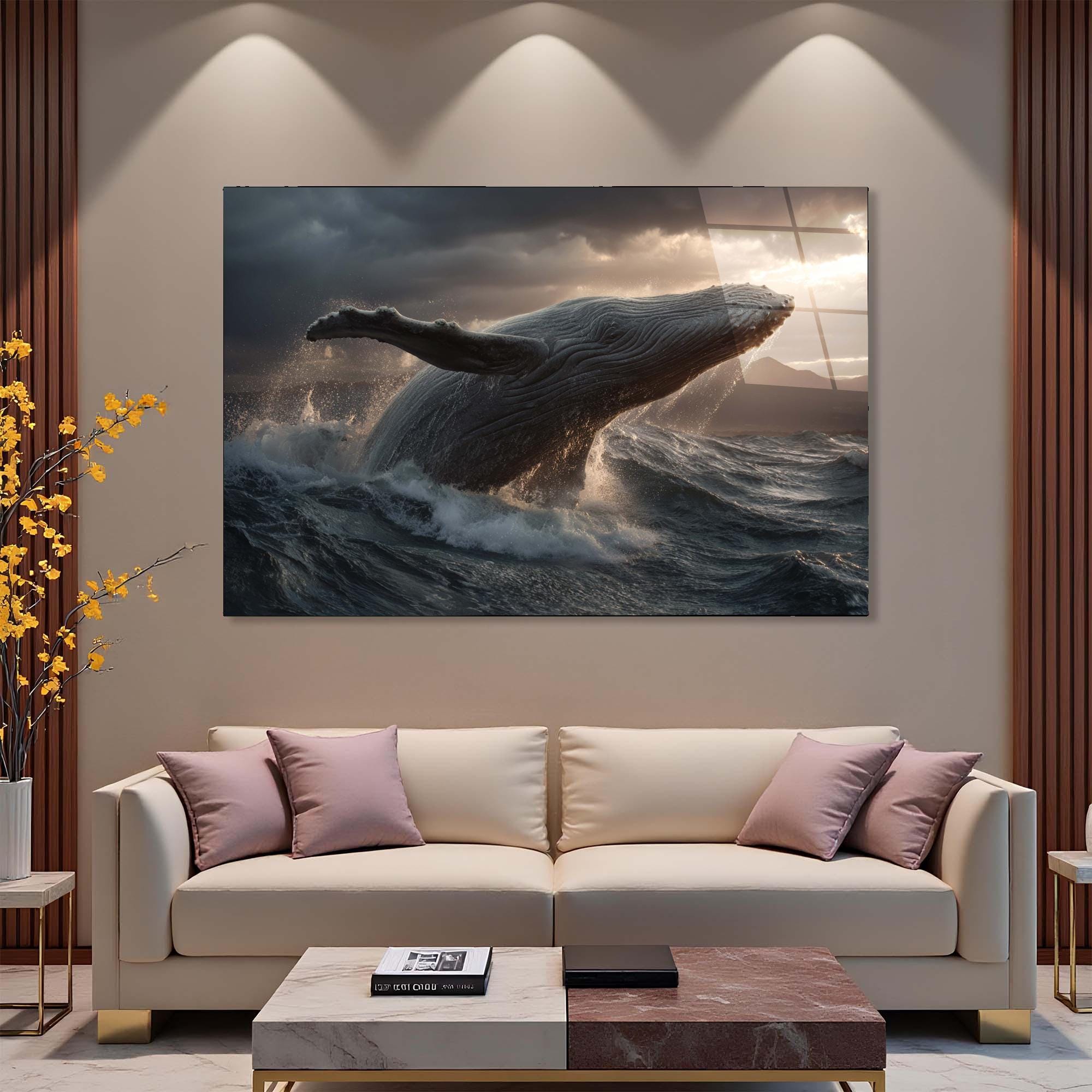 Breaching Whale Tempered Glass Wall Art | Ocean Marine Decor