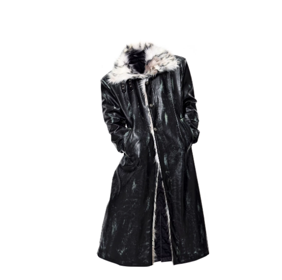 Hand-painted Distressed Long Leather Coat For Men