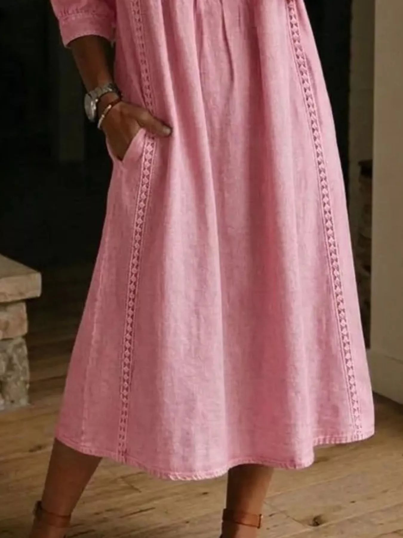 Full Size V-Neck 3/4 Sleeve Midi Dress Plus Size