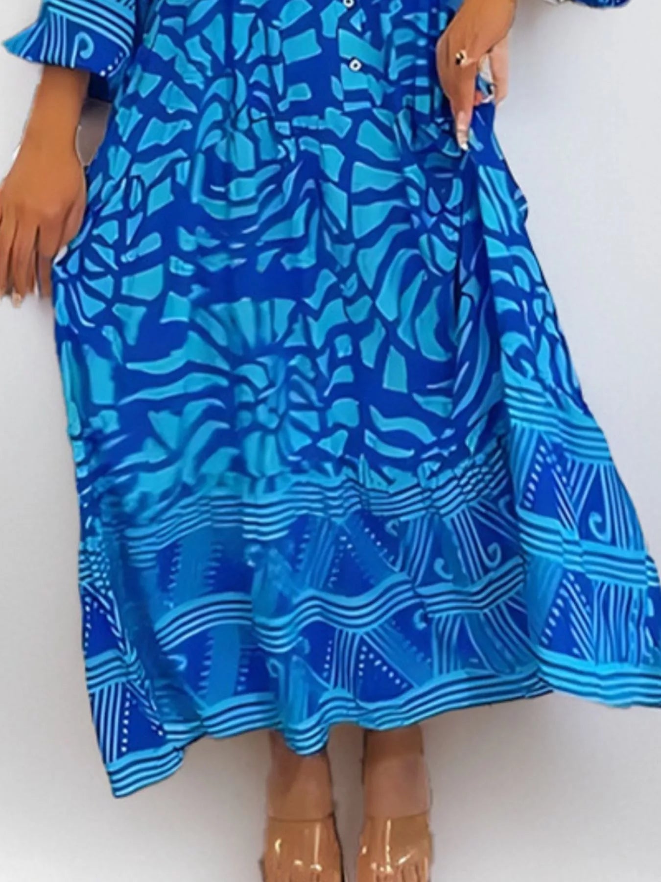 Printed Button Front Midi Dress