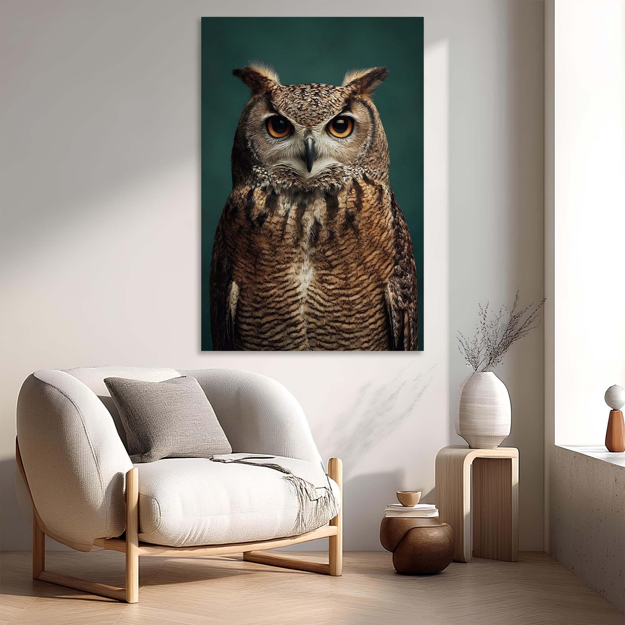 Regal Owl Tempered Glass Wall Art | Wildlife Bird Portrait | Nature-Inspired Home Decor