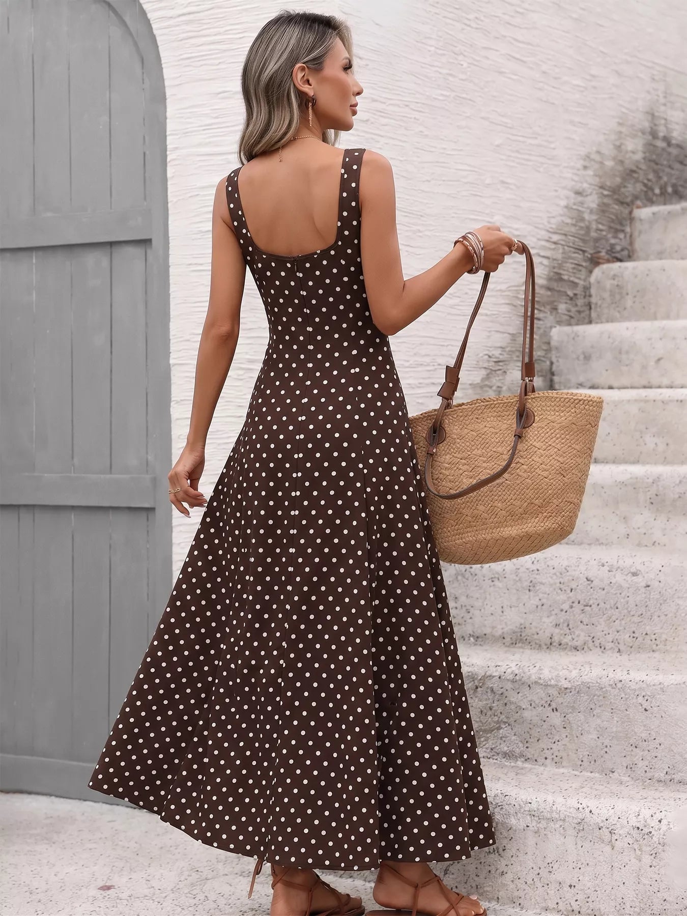 Polka Dot Sleeveless Maxi Dress