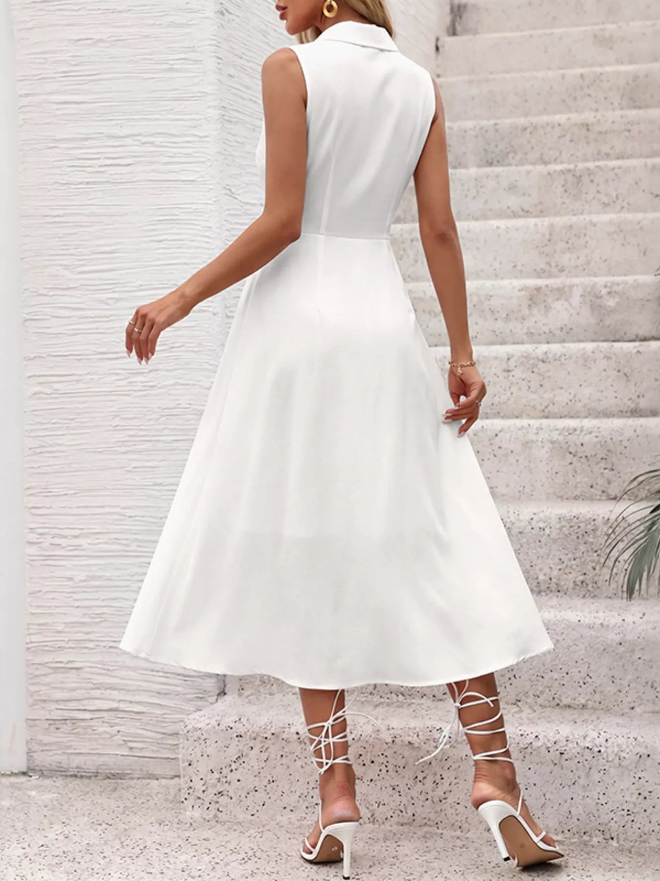 Contrast Bow Sleeveless Shirt Dress