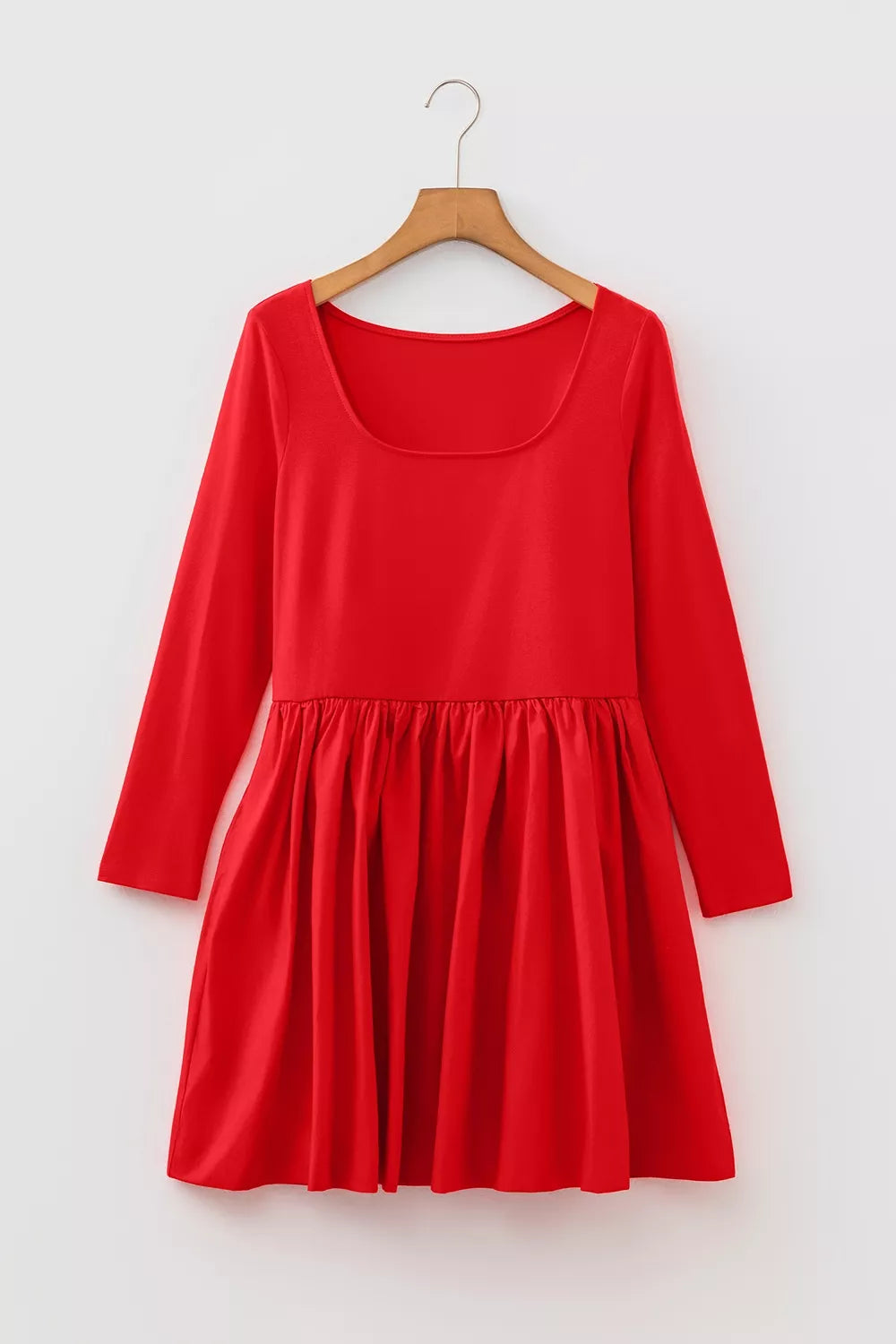 U Neck Long Sleeve Fit and Flare Mini Dress
