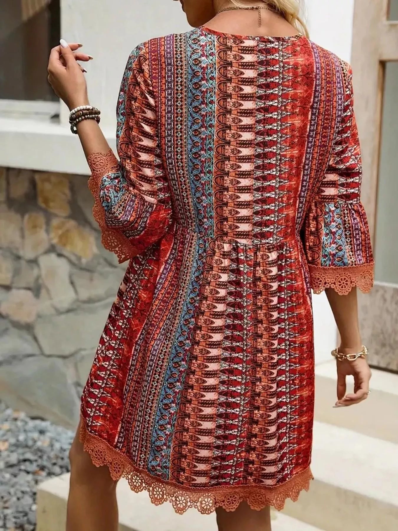 Printed V-Neck A-Line Dress