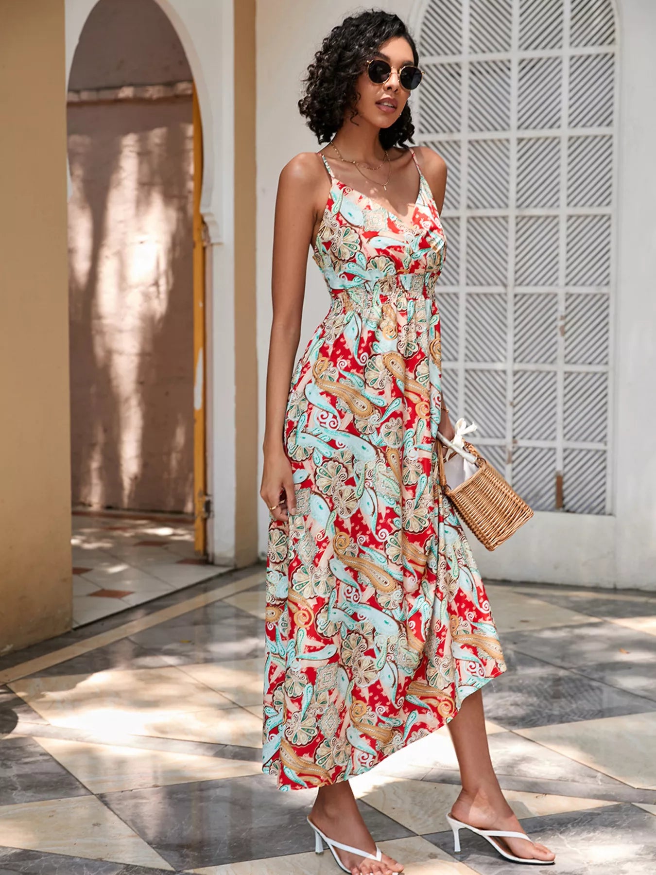 Floral Print Spaghetti Strap Midi Dress