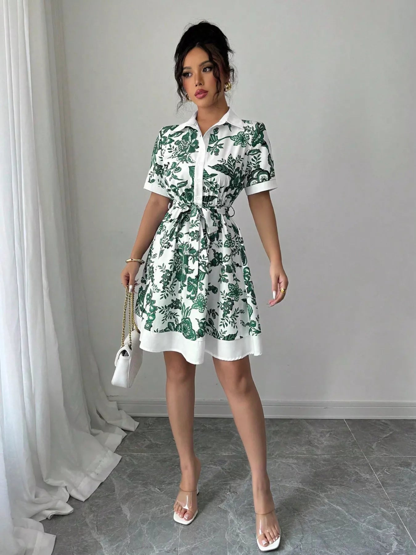 Printed Button Front Mini Dress