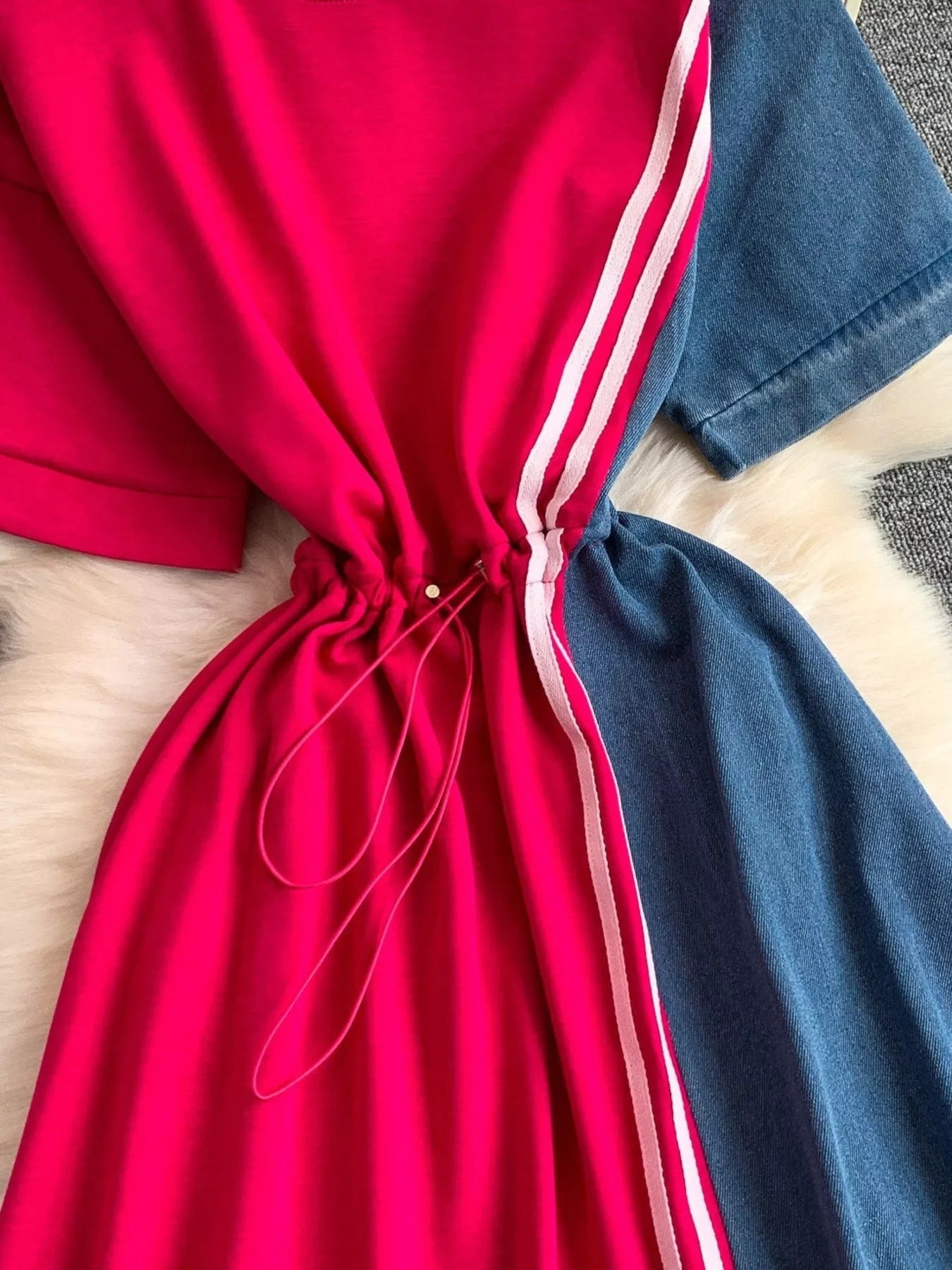 Color Block Short Sleeve Casual Dress