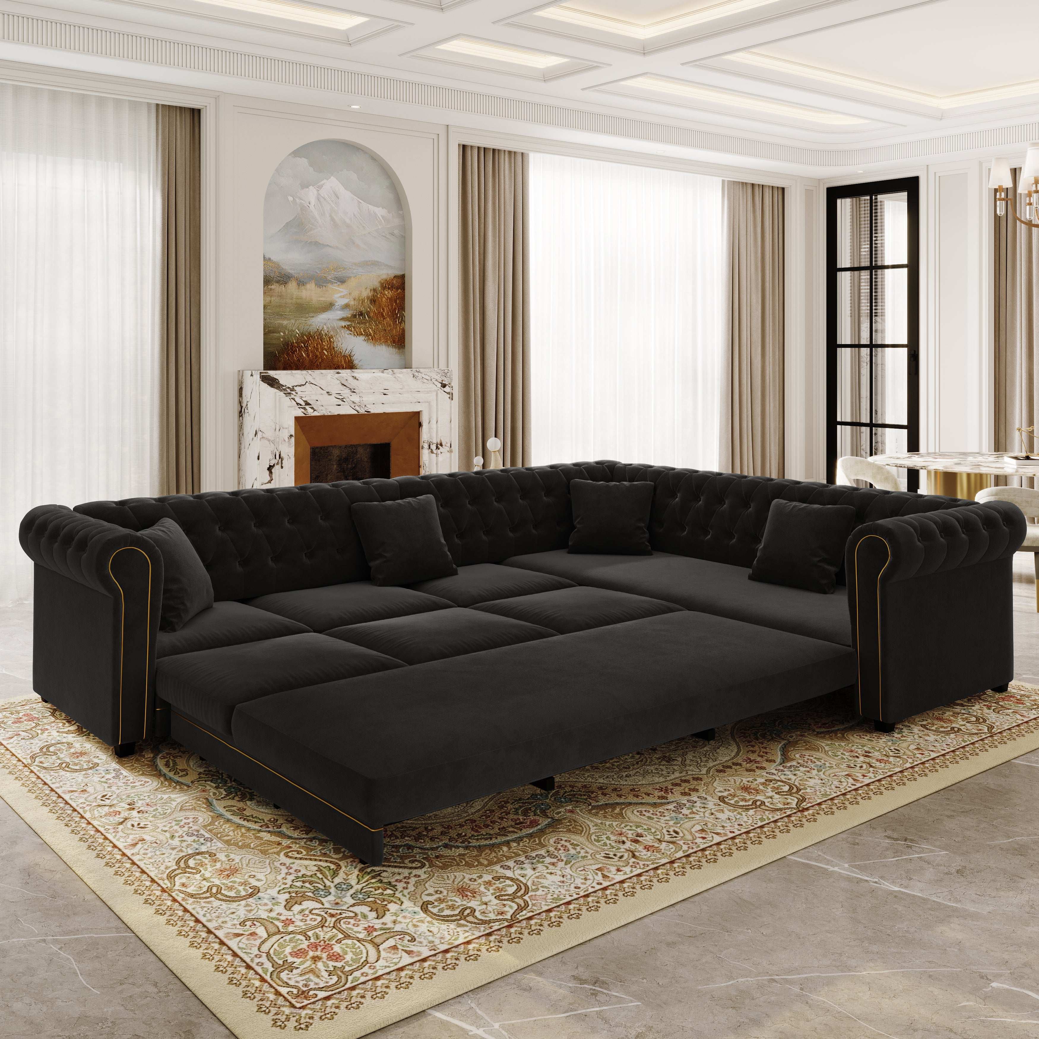 115.3" L-Shaped Sofa Couch with Pull-Out Bed