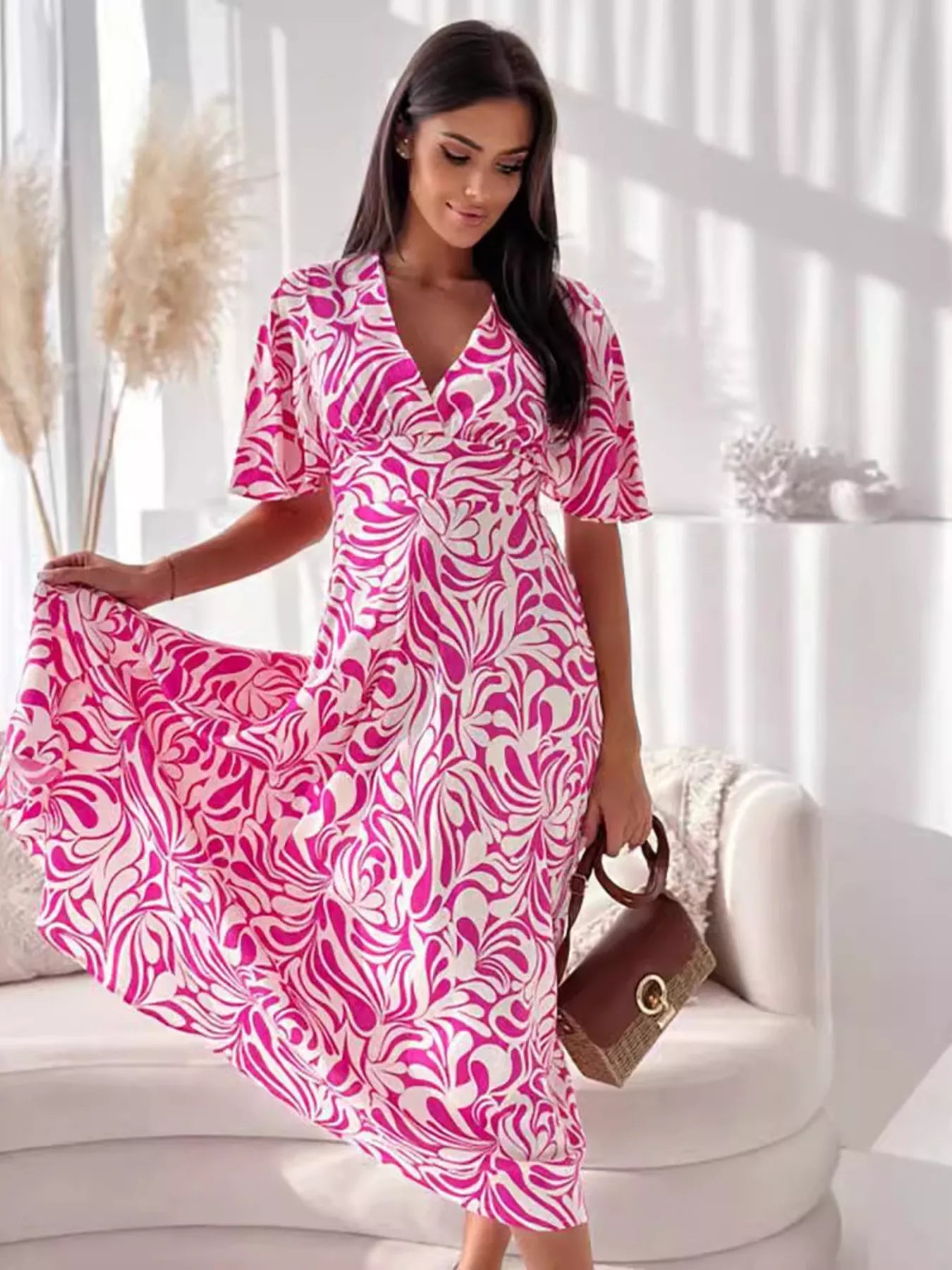 Printed Flutter Sleeve Midi Dress