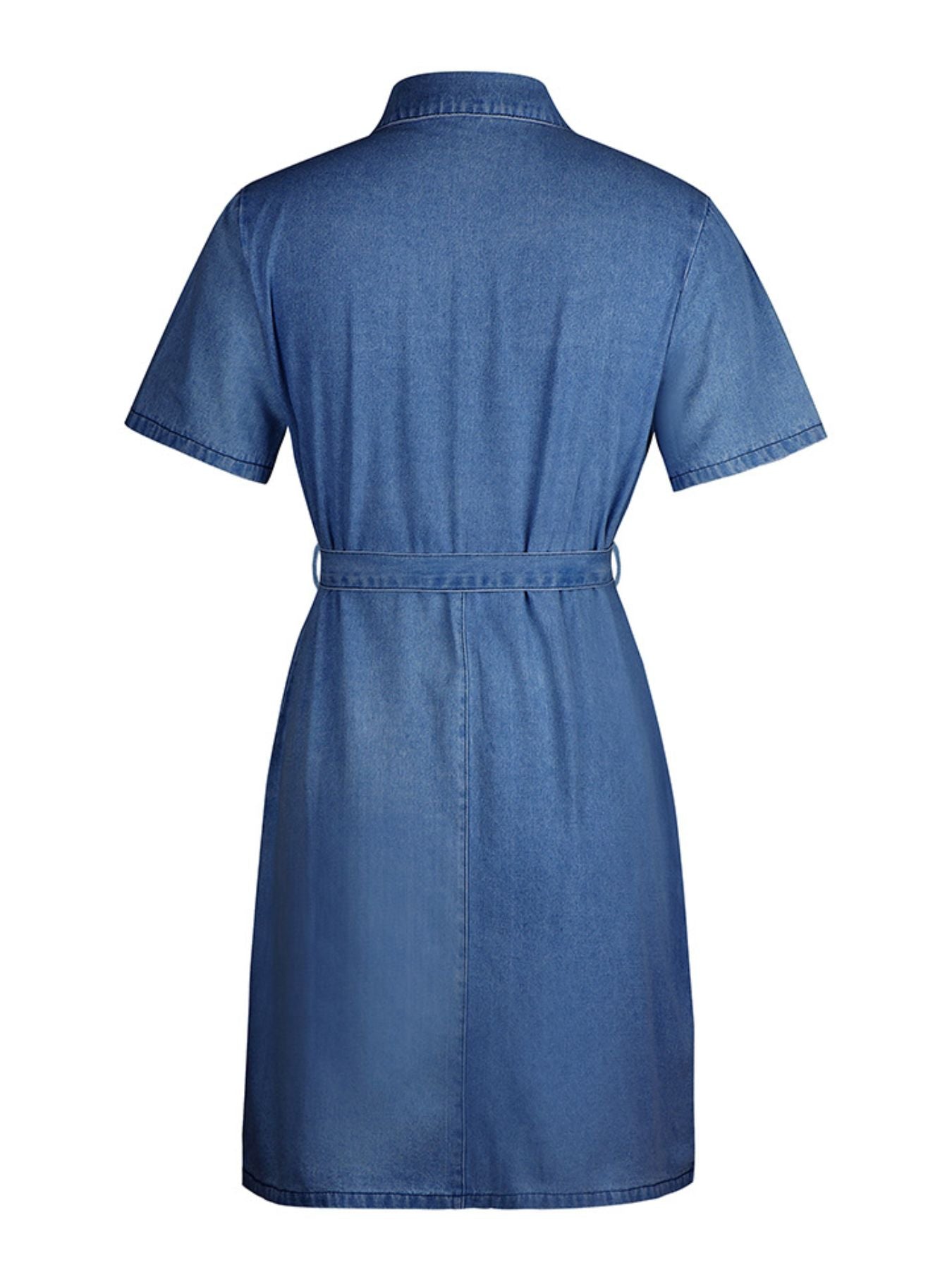 Zip Front Short Sleeve Denim Dress