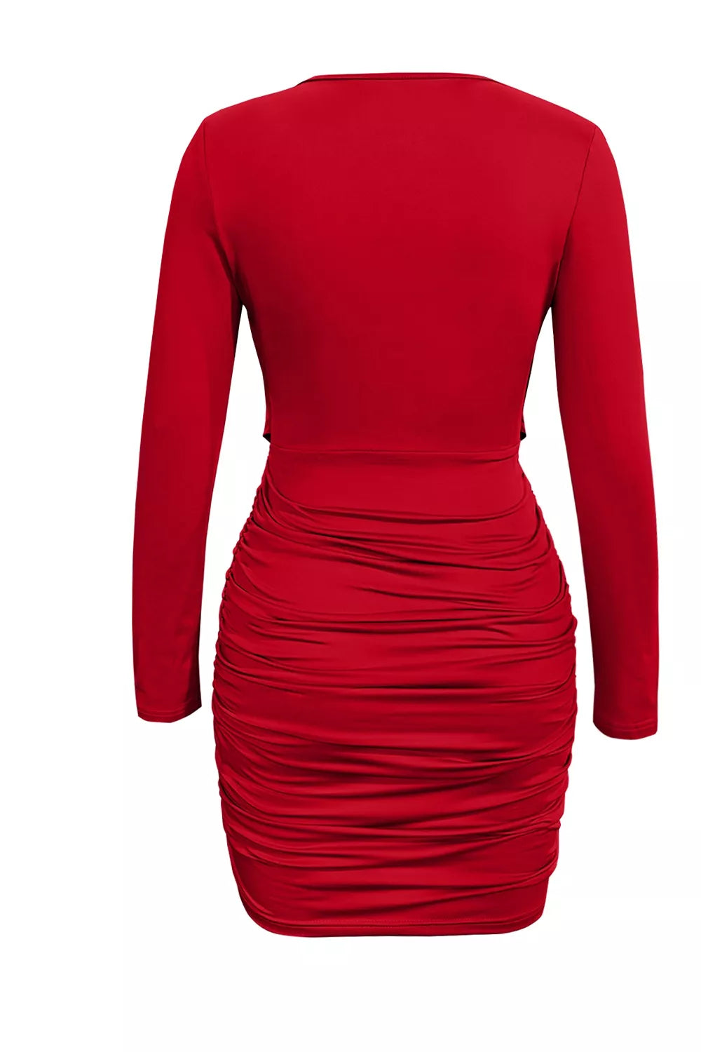 Ruched Cowl Neck Long Sleeve Mini Dress