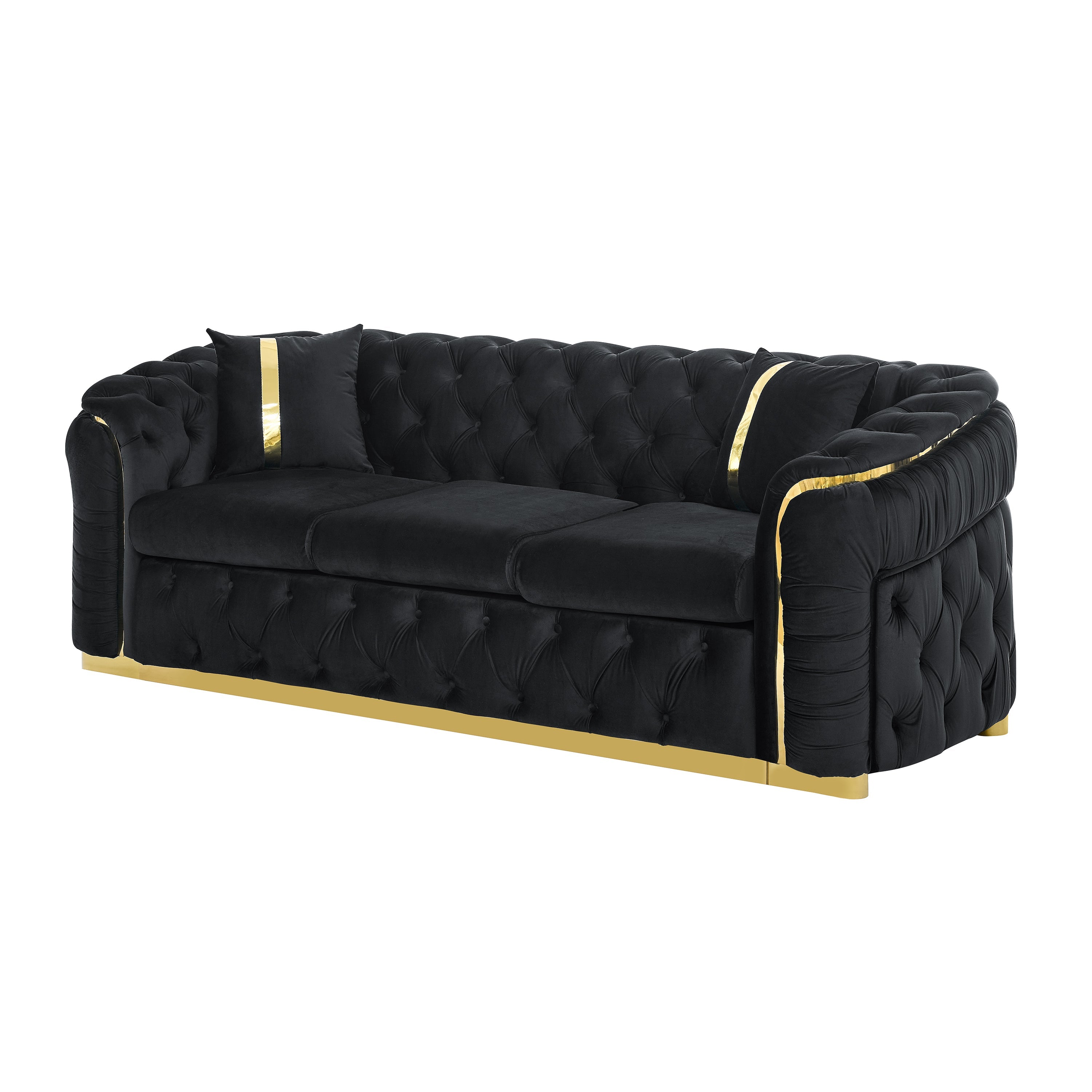 90.6 Inches Velvet Button Tufted Sofa Couch with 2 Pillows