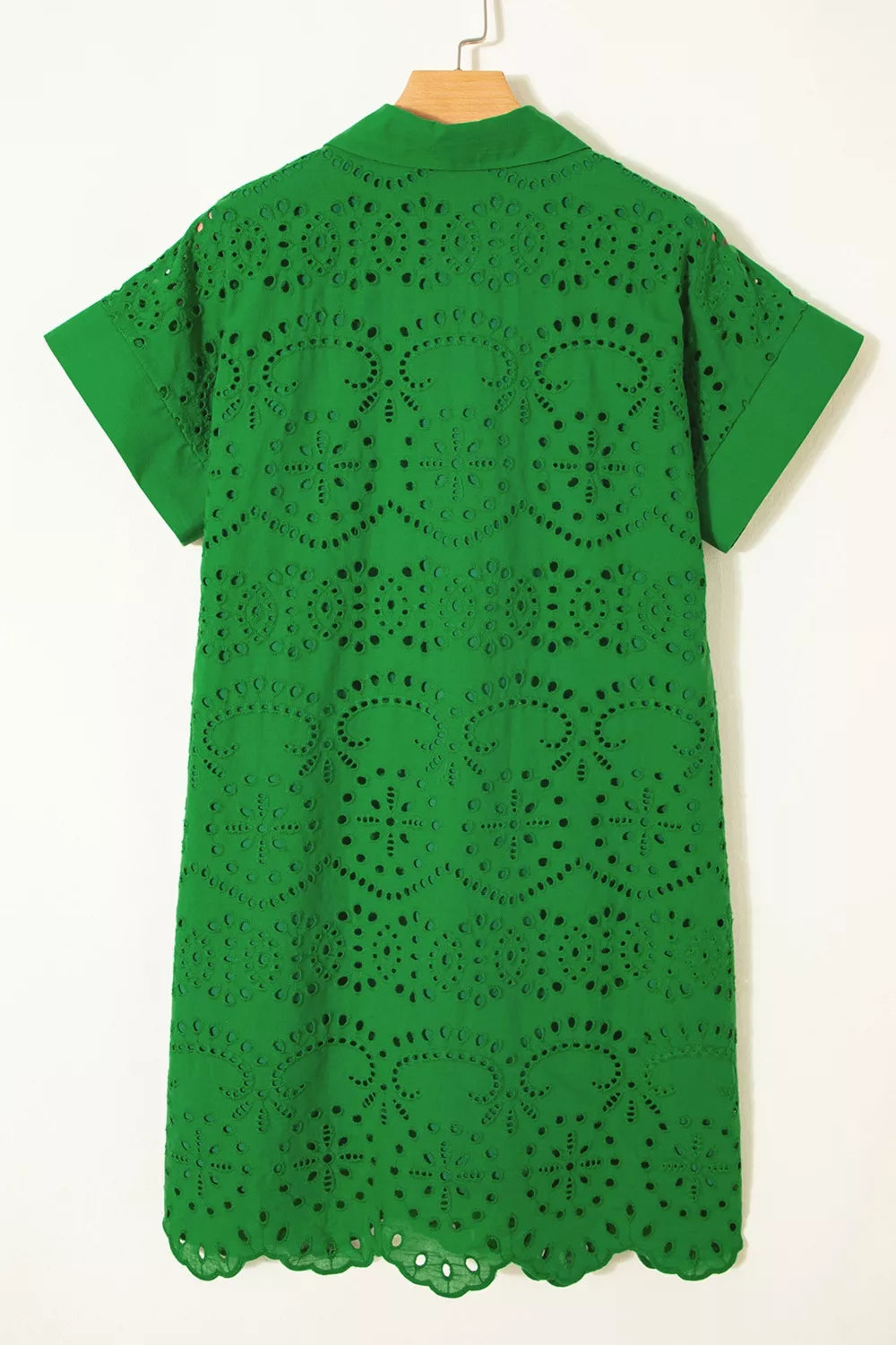 Eyelet Collared Neck Short Sleeve Dress