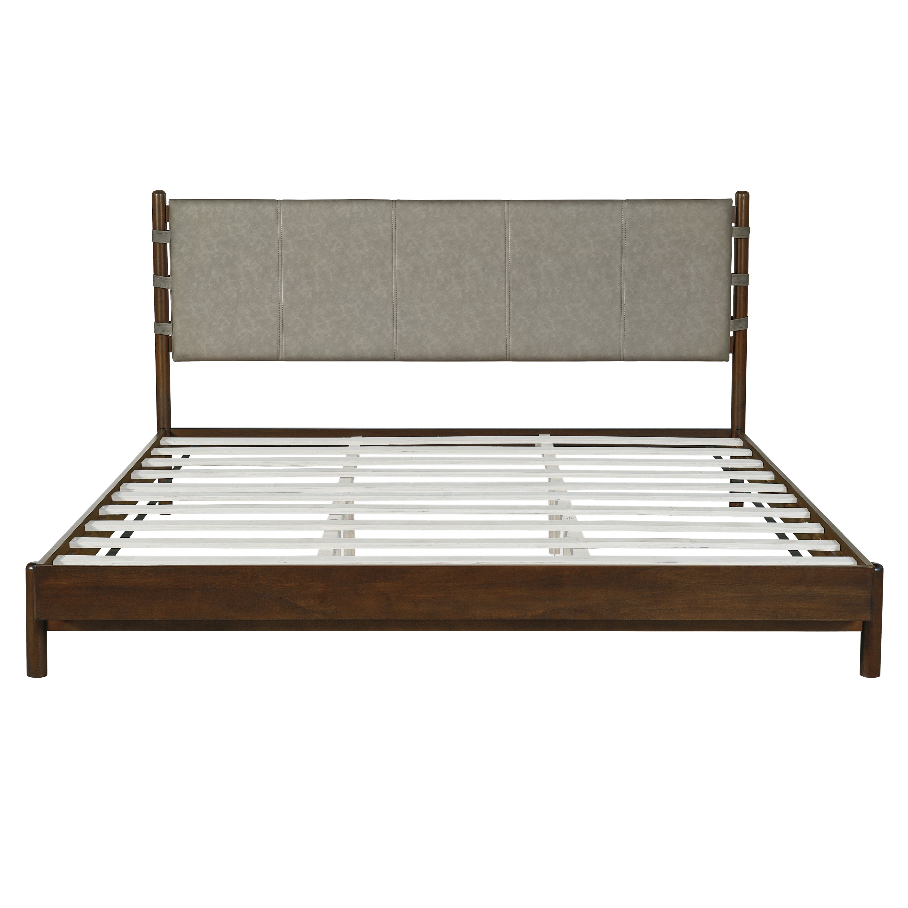 Premium Rubber Wood Platform Bed Frame, King Bed Frame with Headboard Included